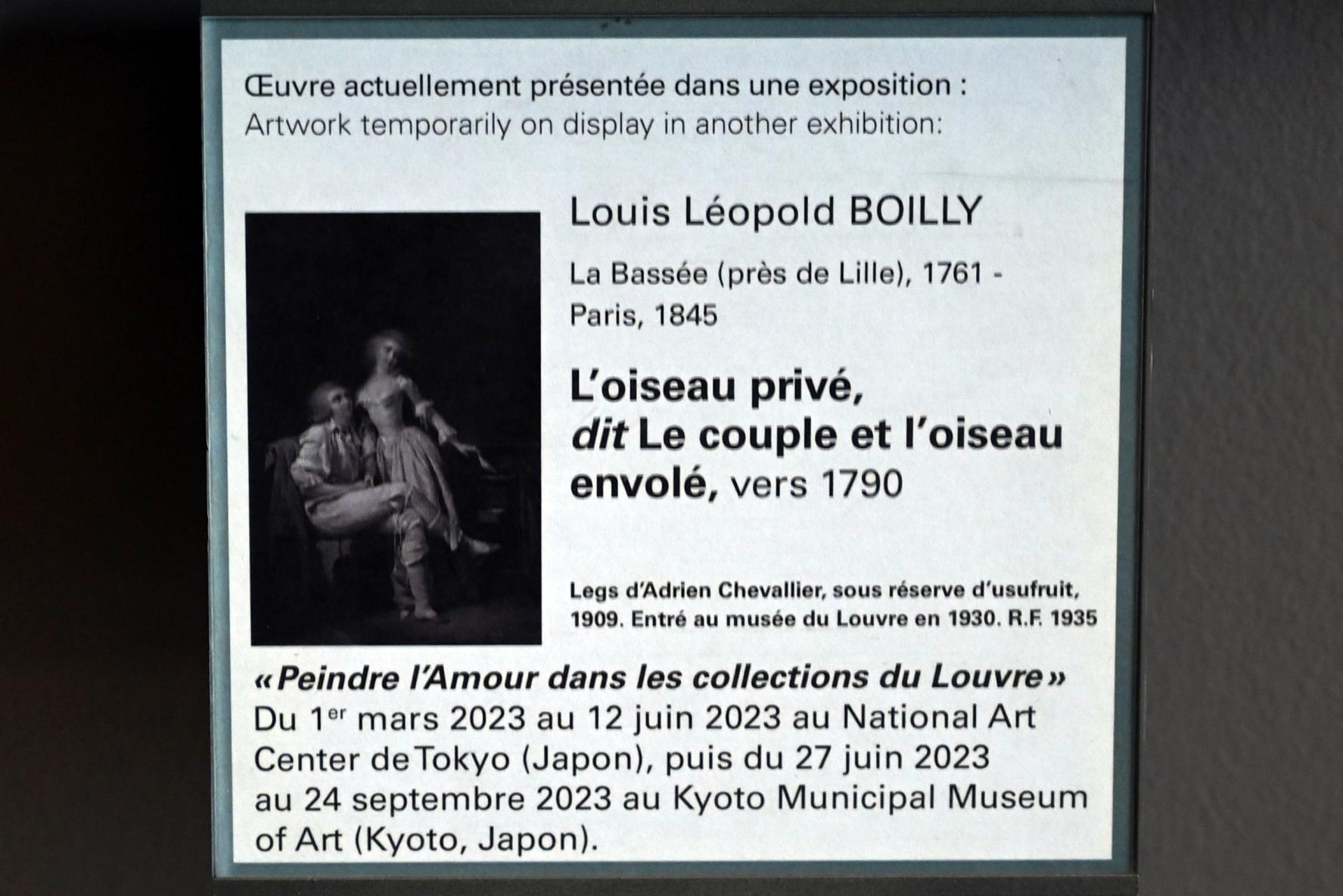 Louis-Léopold Boilly (1790–1818), Der private Vogel (Das Paar und der flugunfähige Vogel), Paris, Musée du Louvre, Saal 938, um 1790