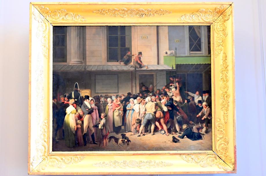 Louis-Léopold Boilly (1790–1818), Einlass ins Ambigu-Comique-Theater zu einer kostenlosen Aufführung, Paris, Musée du Louvre, Saal 938, vor 1819
