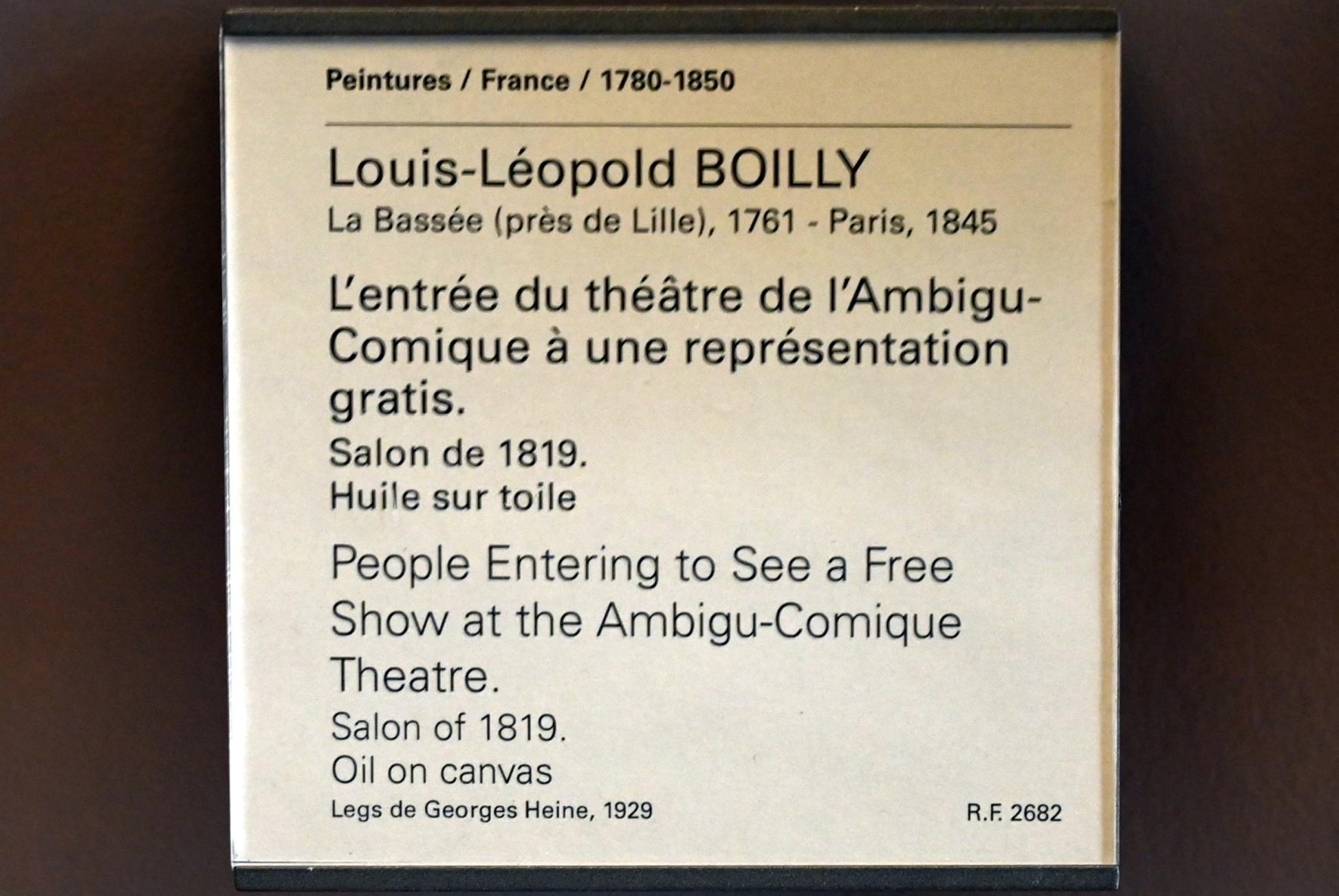 Louis-Léopold Boilly (1790–1818), Einlass ins Ambigu-Comique-Theater zu einer kostenlosen Aufführung, Paris, Musée du Louvre, Saal 938, vor 1819, Bild 2/2