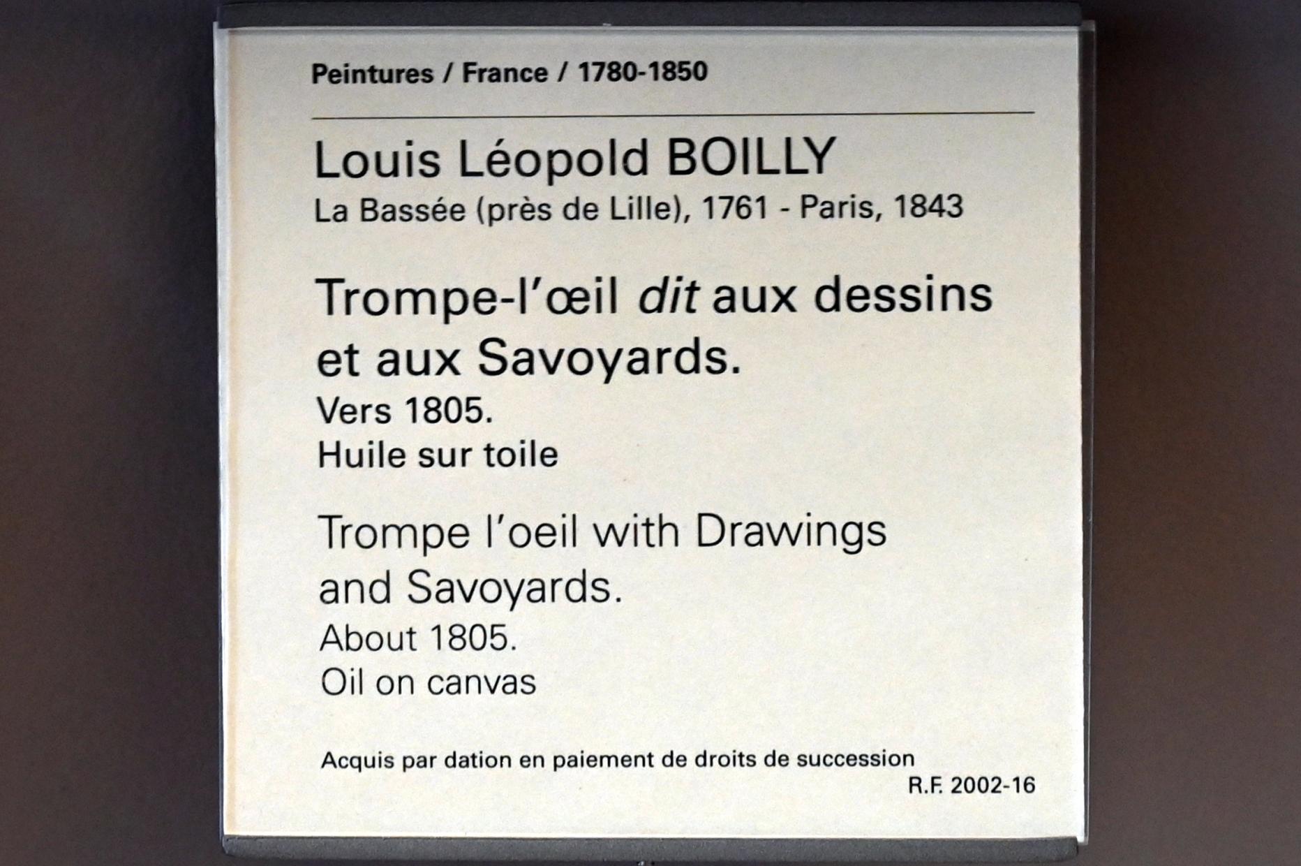 Louis-Léopold Boilly (1790–1818), Trompe l'oeil mit Zeichnungen und Savoyern, Paris, Musée du Louvre, Saal 938, um 1805, Bild 2/2