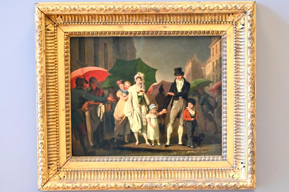 Louis-Léopold Boilly (1790–1818), Der Platzregen (Durchgehen, Bezahlen), Paris, Musée du Louvre, Saal 938, um 1805, Bild 1/2