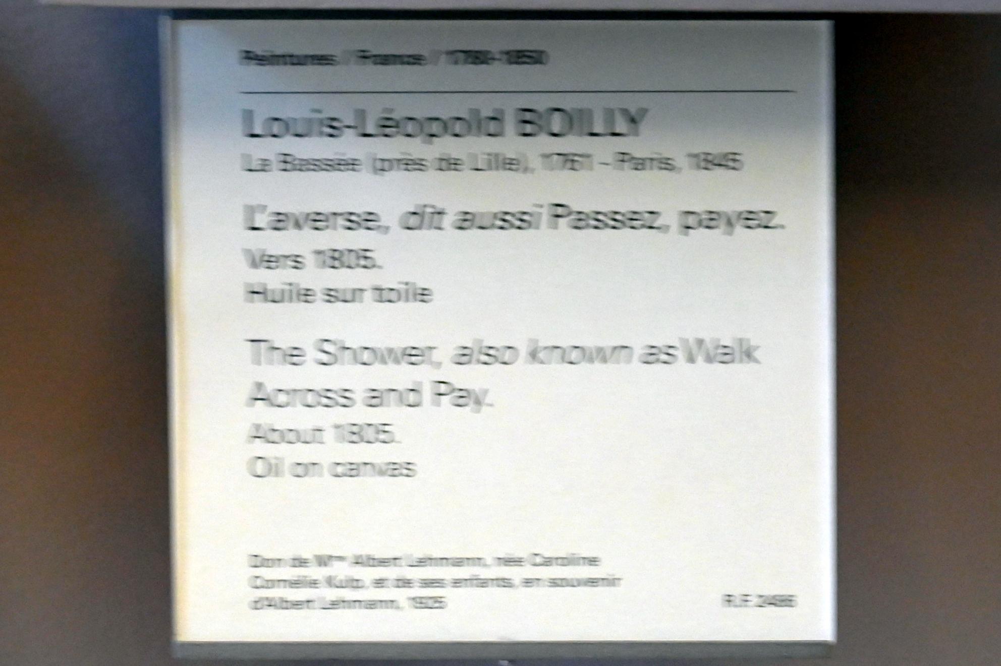 Louis-Léopold Boilly (1790–1818), Der Platzregen (Durchgehen, Bezahlen), Paris, Musée du Louvre, Saal 938, um 1805, Bild 2/2