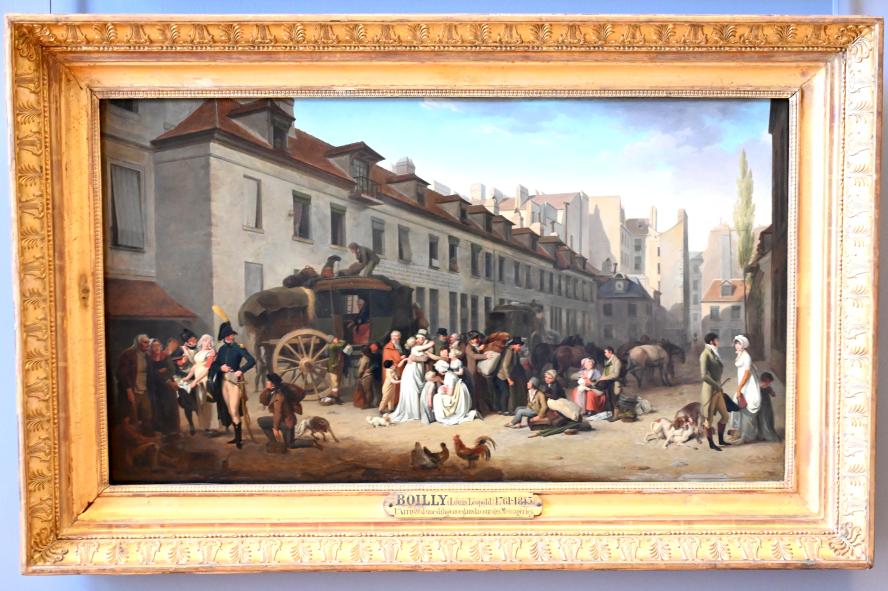 Louis-Léopold Boilly (1790–1818), Die Ankunft einer Postkutsche im Cour des Messageries, rue Notre-Dame-des-Victoires in Paris, Paris, Musée du Louvre, Saal 938, 1803, Bild 1/2