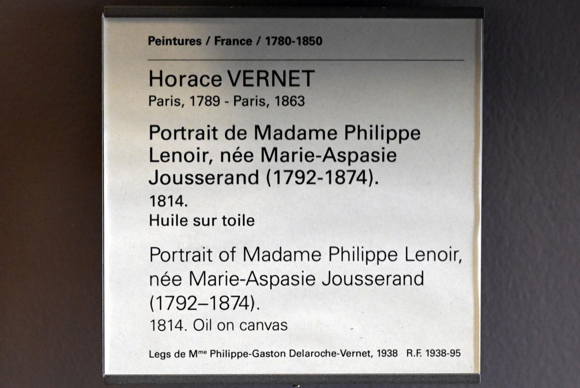 Horace Vernet (1810–1833), Porträt der Madame Philippe Lenoir, geborene Marie-Aspasie Jousserand (1792-1874), Paris, Musée du Louvre, Saal 938, 1814, Bild 2/2