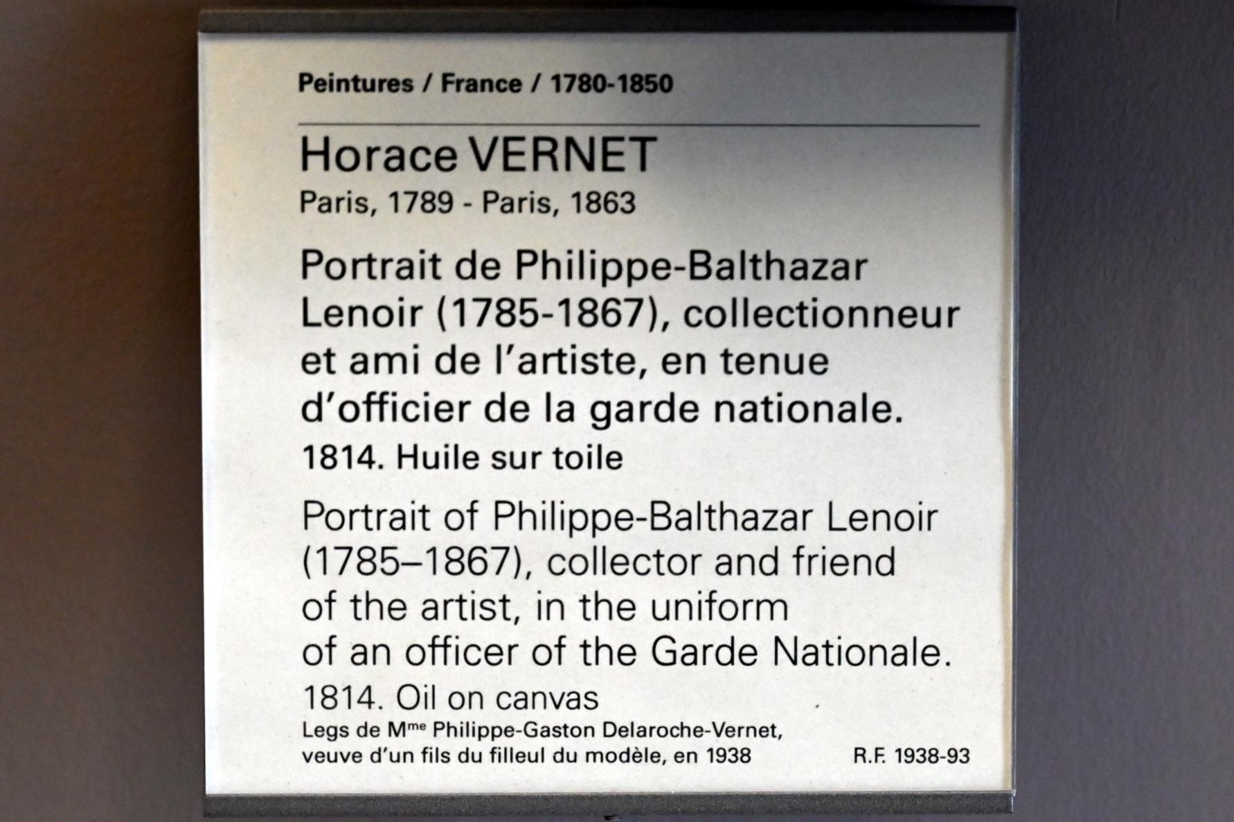 Horace Vernet (1810–1833), Porträt des Philippe-Balthazar Lenoir (1785-1867), Sammler und Freund des Künstlers, in der Uniform eines Offiziers der Garde Nationale, Paris, Musée du Louvre, Saal 938, 1814, Bild 2/2