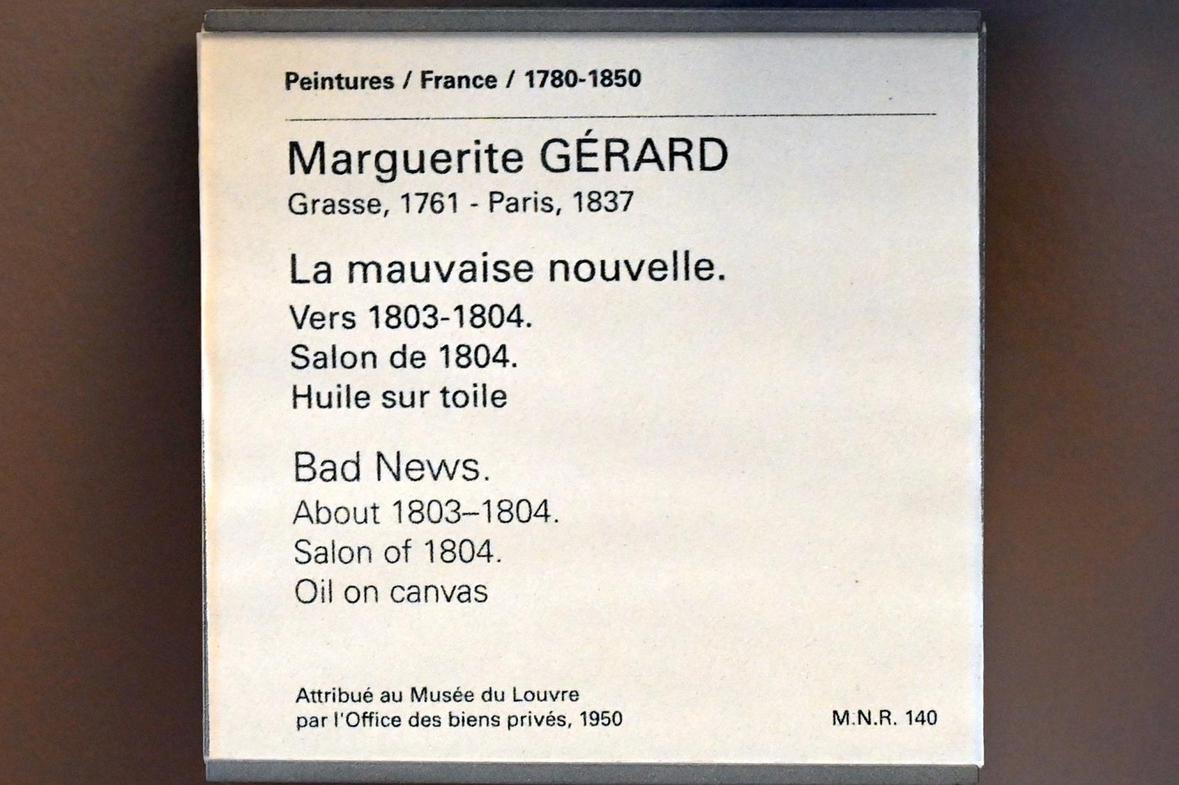 Marguerite Gérard (1785–1803), Unangenehme Nachrichten, Paris, Musée du Louvre, Saal 938, um 1803–1804, Bild 2/2