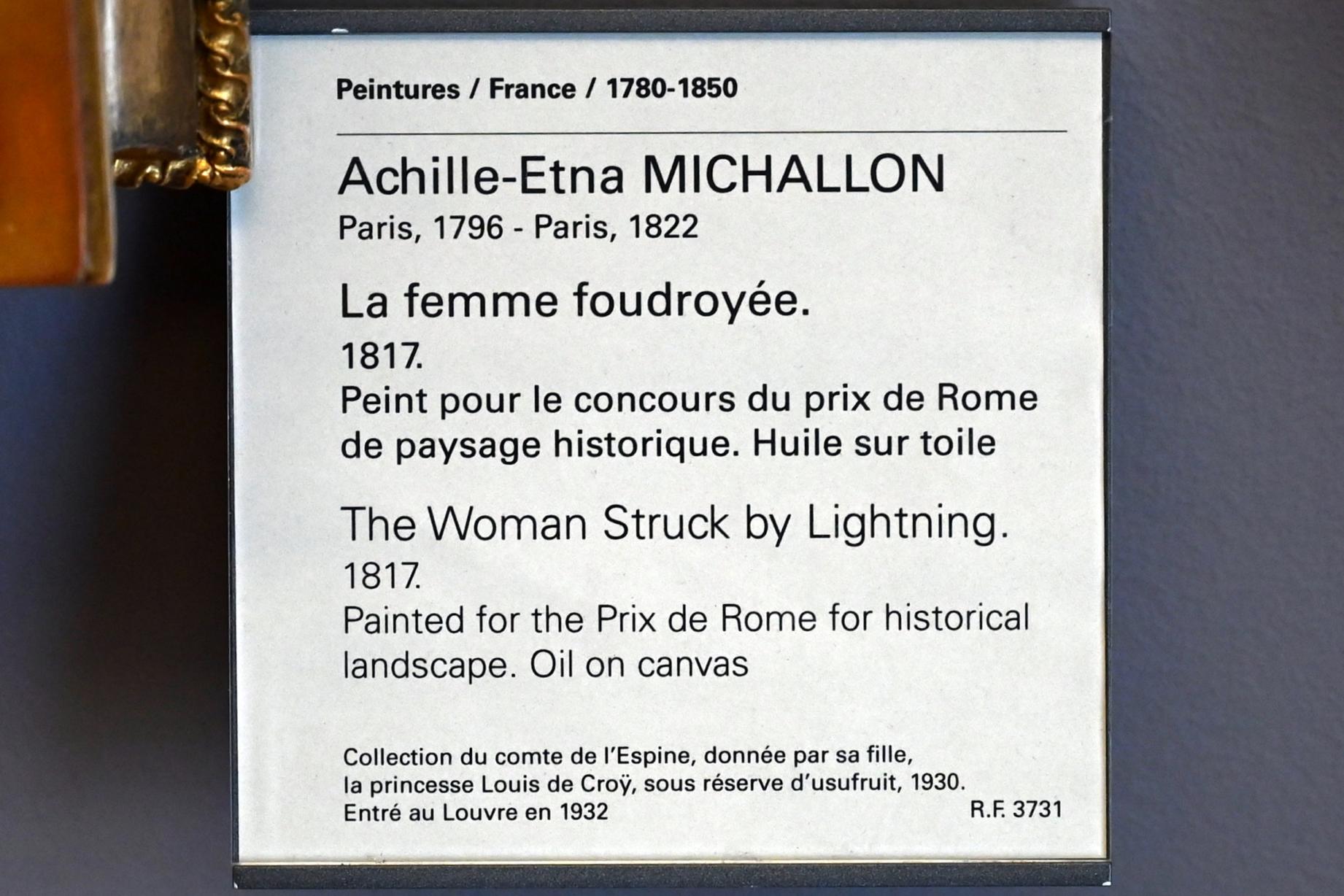 Achille Etna Michallon (1816–1822), Frau vom Blitz getroffen, Paris, Musée du Louvre, Saal 939, 1817, Bild 2/2