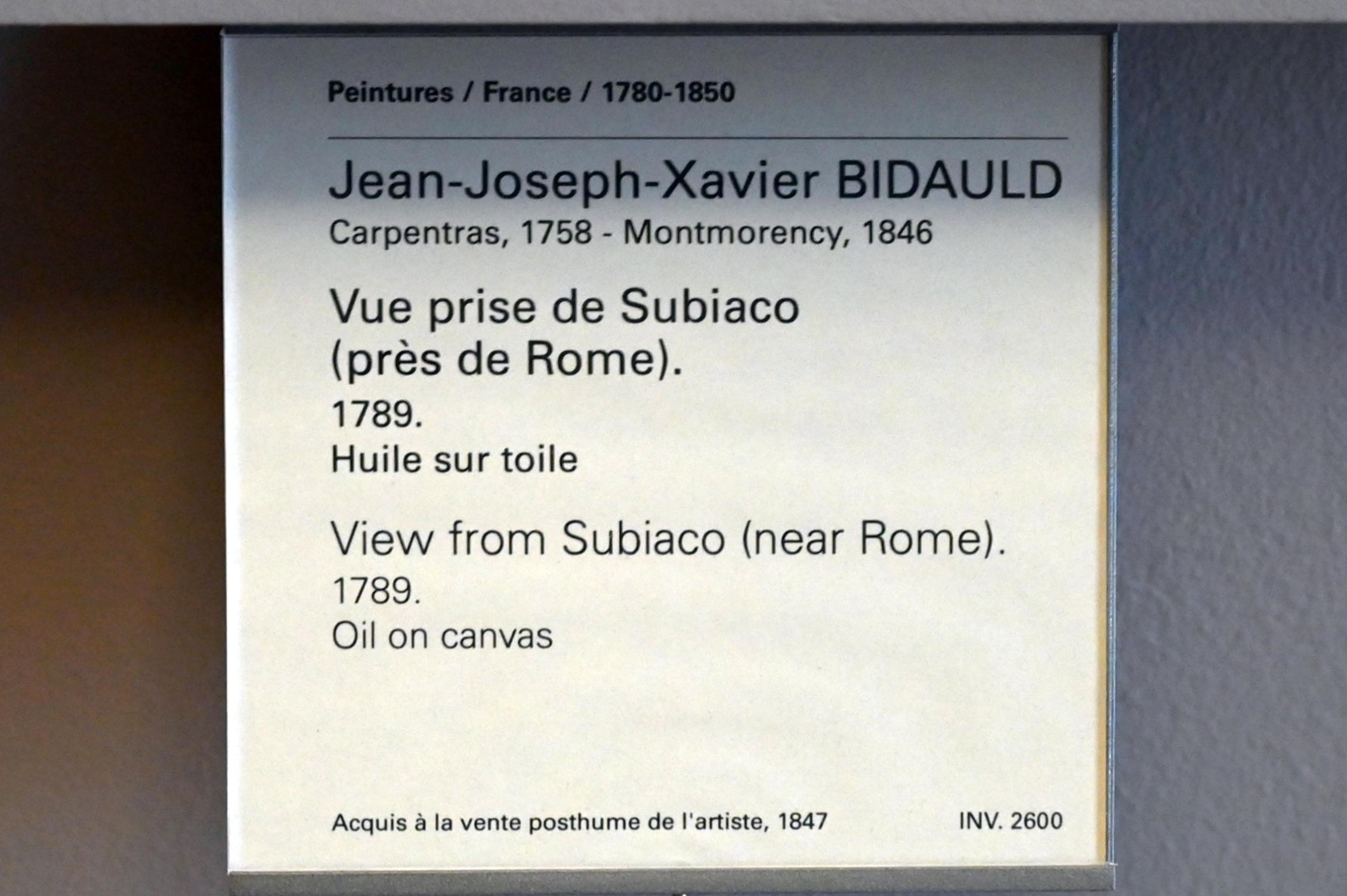 Jean-Joseph-Xavier Bidauld (1788–1818), Blick von Subiaco (bei Rom), Paris, Musée du Louvre, Saal 939, 1789, Bild 2/2
