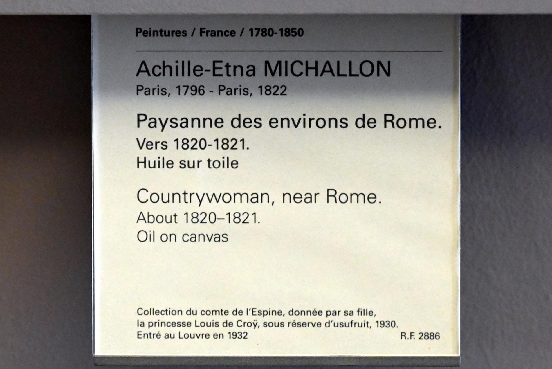 Achille Etna Michallon (1816–1822), Bäuerin aus der Umgebung Roms, Paris, Musée du Louvre, Saal 939, um 1820–1821, Bild 2/2