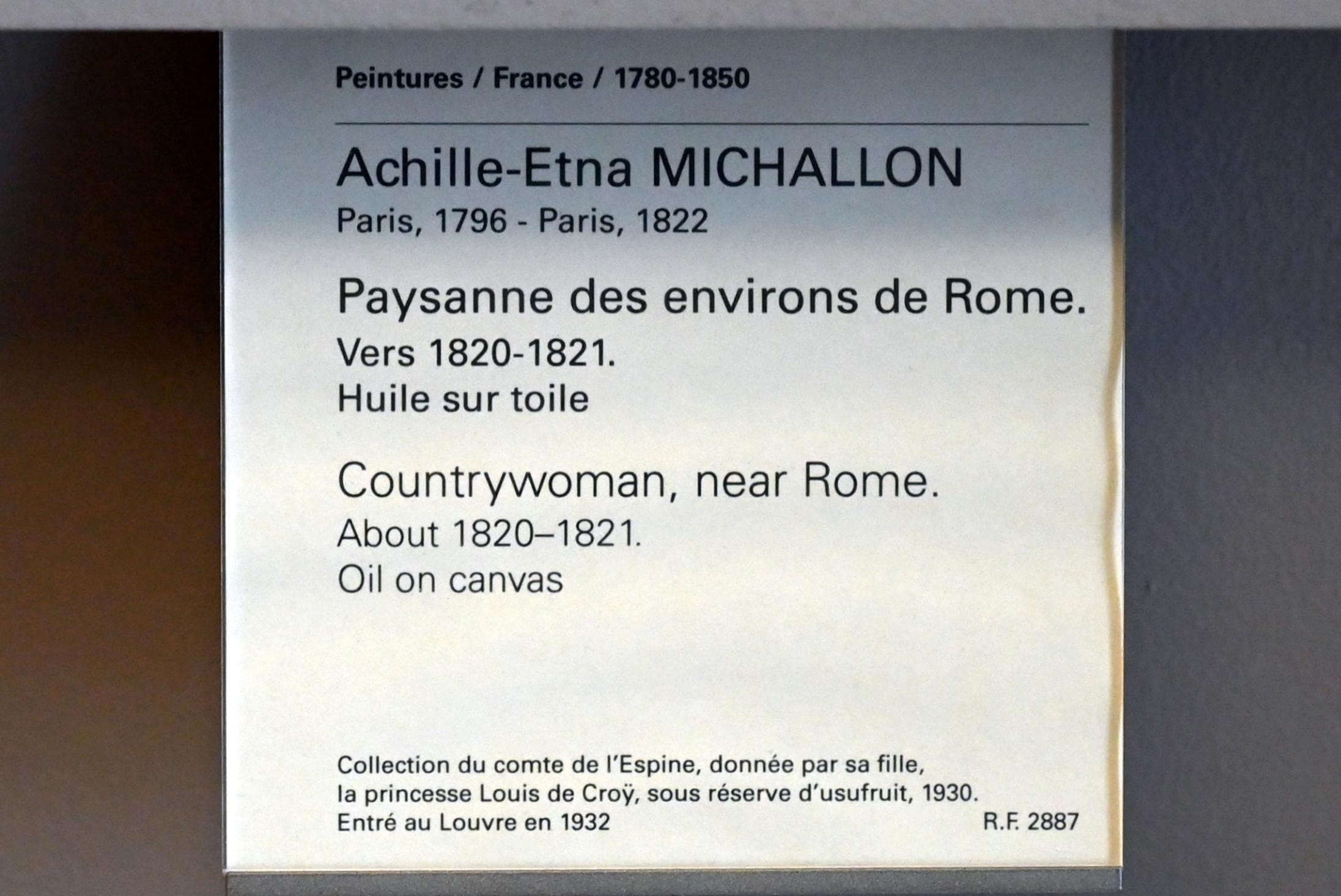 Achille Etna Michallon (1816–1822), Bäuerin aus der Umgebung Roms, Paris, Musée du Louvre, Saal 939, um 1820–1821, Bild 2/2