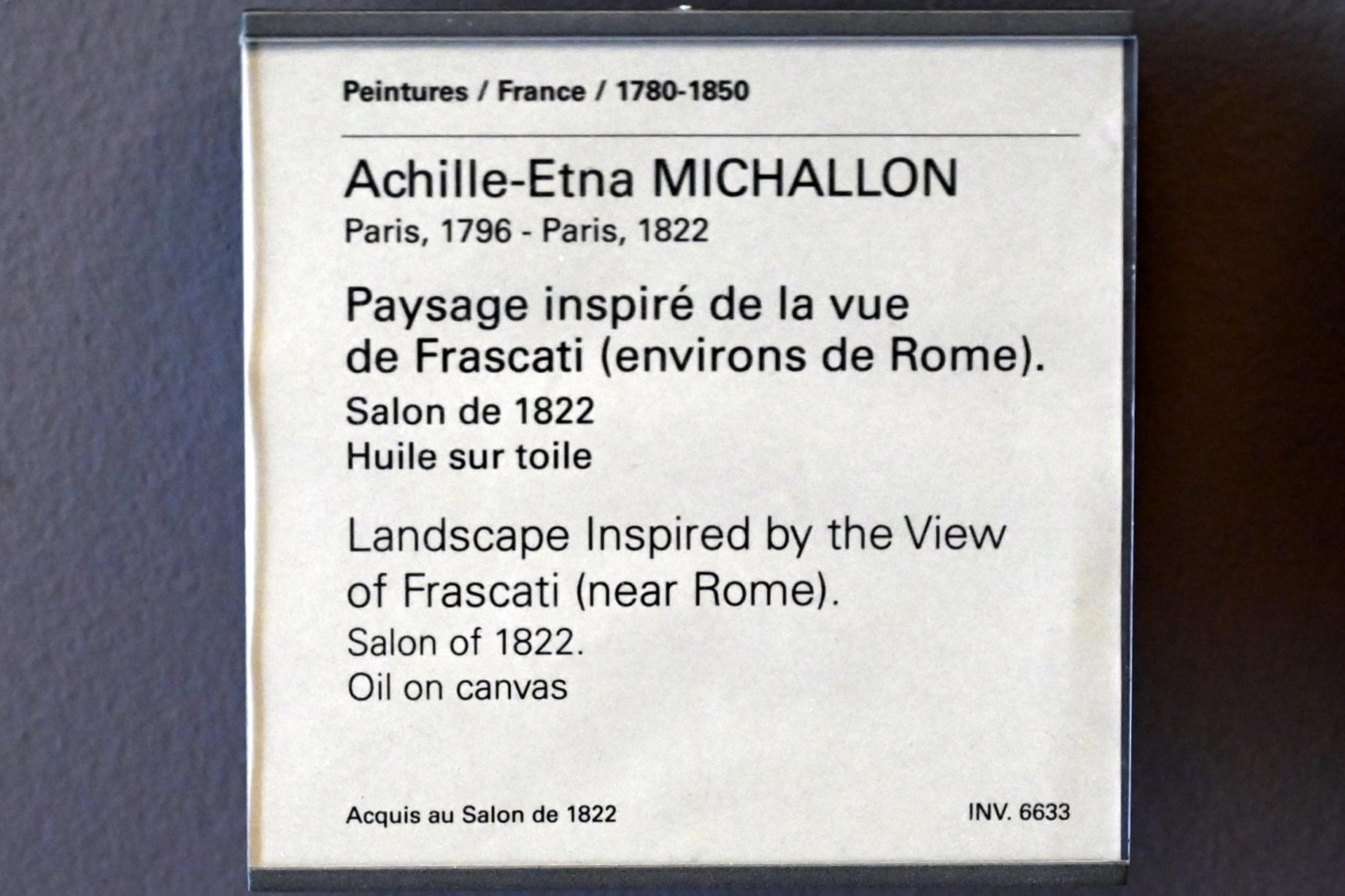 Achille Etna Michallon (1816–1822), Landschaft inspiriert von der Aussicht auf Frascati (in der Nähe von Rom), Paris, Musée du Louvre, Saal 939, vor 1822, Bild 2/2