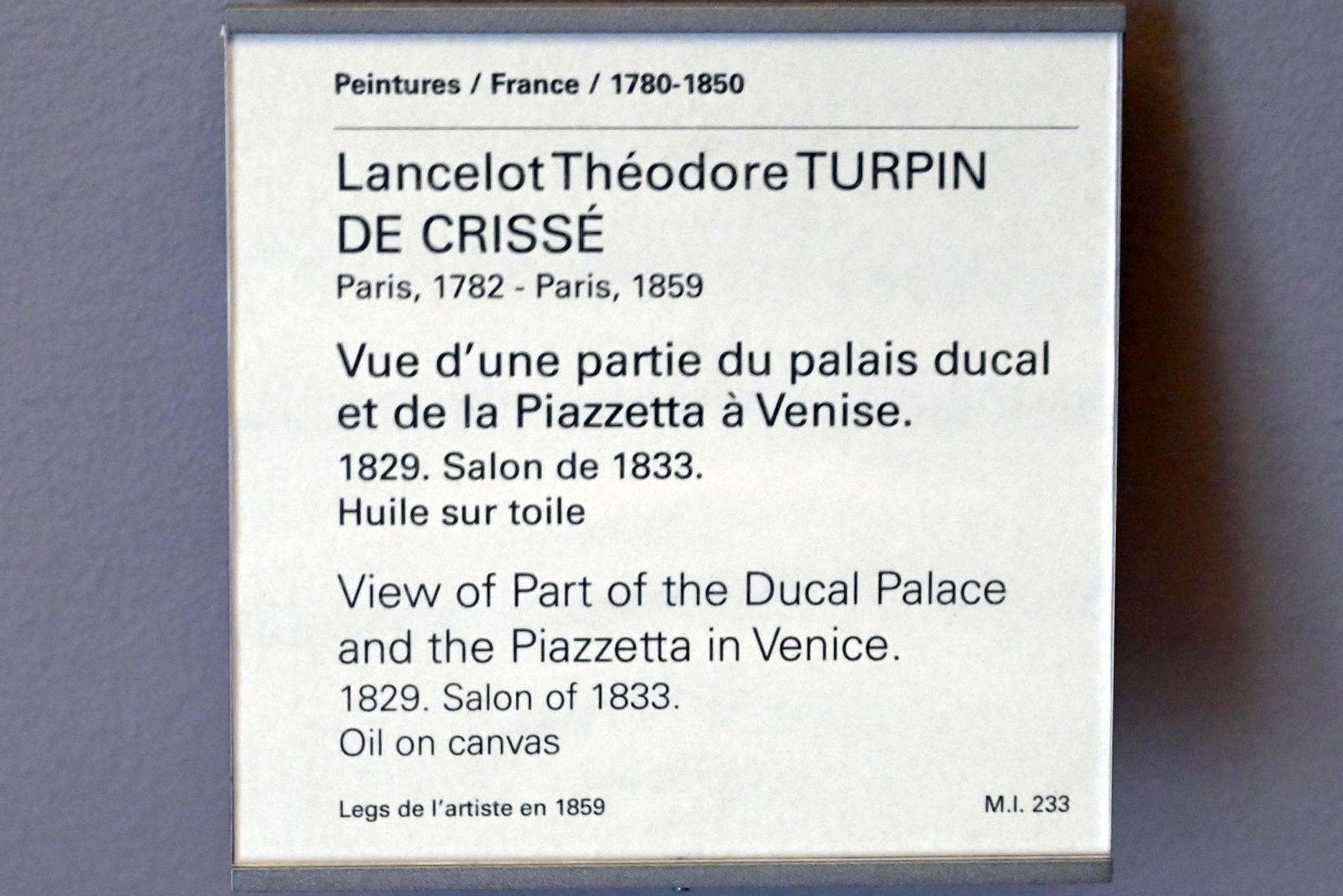 Lancelot-Théodore Turpin de Crissé (1828–1829), Blick auf einen Teil des Herzogspalastes und der Piazzetta in Venedig, Paris, Musée du Louvre, Saal 939, 1829, Bild 2/2