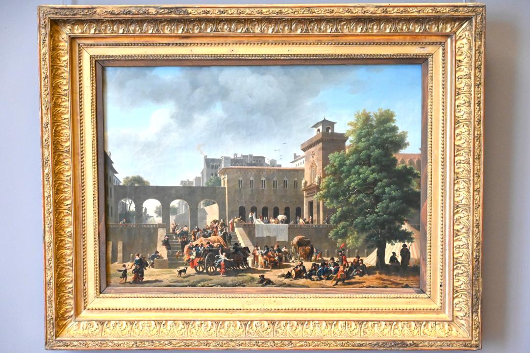 Nicolas-Antoine Taunay (1795–1803), Außenansicht eines Militärkrankenhauses (Die Franzosen in Italien), Paris, Musée du Louvre, Saal 939, vor 1804, Bild 1/2
