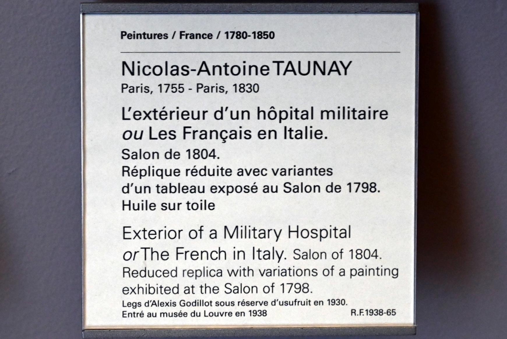 Nicolas-Antoine Taunay (1795–1803), Außenansicht eines Militärkrankenhauses (Die Franzosen in Italien), Paris, Musée du Louvre, Saal 939, vor 1804, Bild 2/2