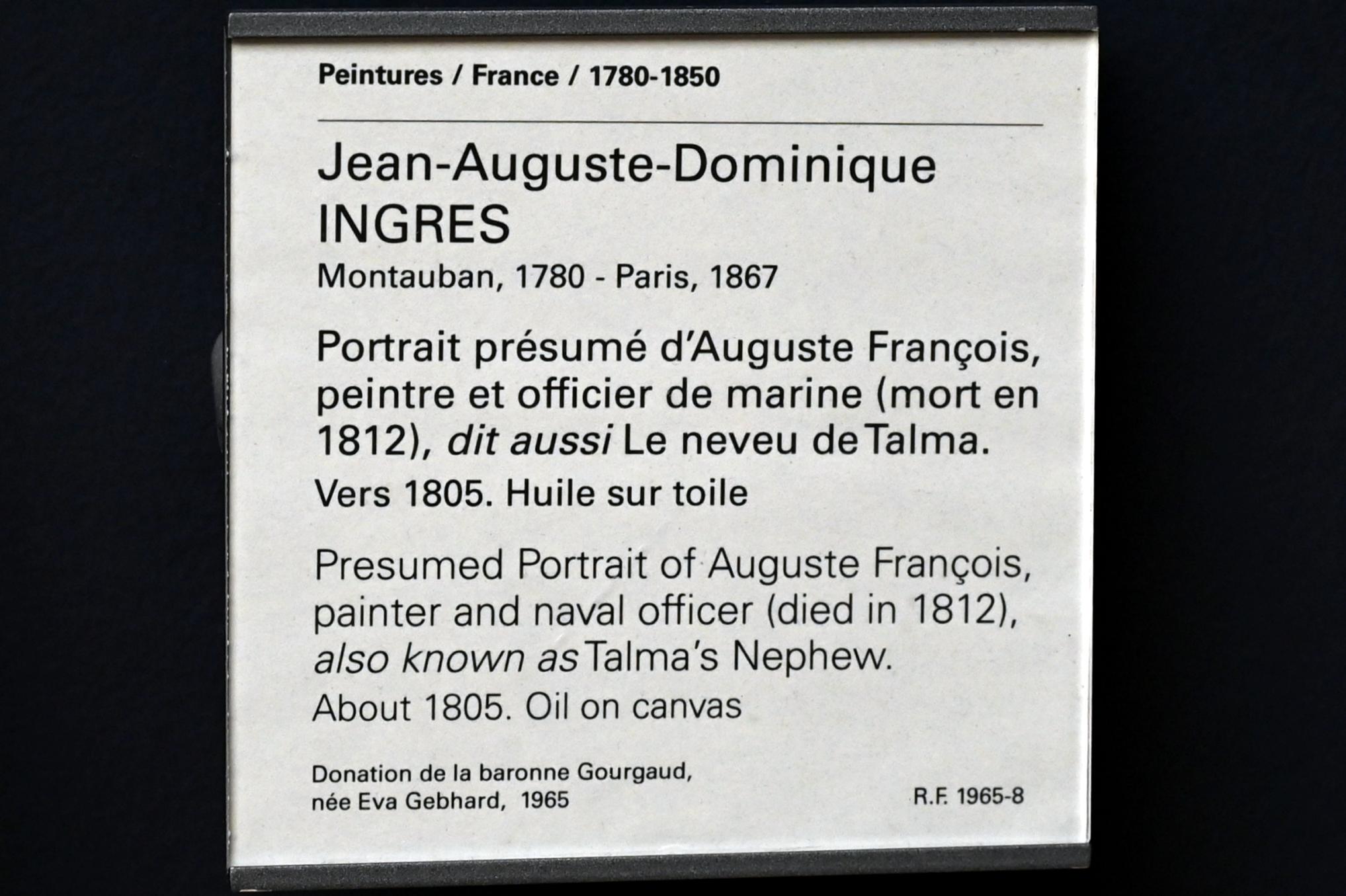 Jean-Auguste-Dominique Ingres (1805–1856), Vermutliches Porträt von Auguste François, Maler und Marineoffizier (gestorben 1812) (auch bekannt als Talmas Neffe), Paris, Musée du Louvre, Saal 940, um 1805, Bild 2/2