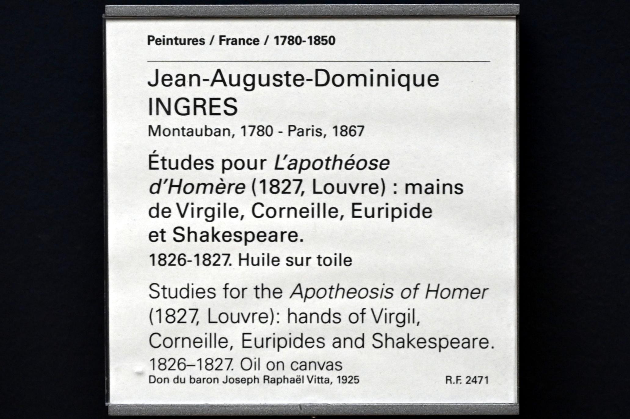 Jean-Auguste-Dominique Ingres (1805–1856), Studien zur Apotheose von Homer (1827, Louvre): Hände von Vergil, Corneille, Euripides und Shakespeare, Paris, Musée du Louvre, Saal 940, 1826–1827, Bild 2/2