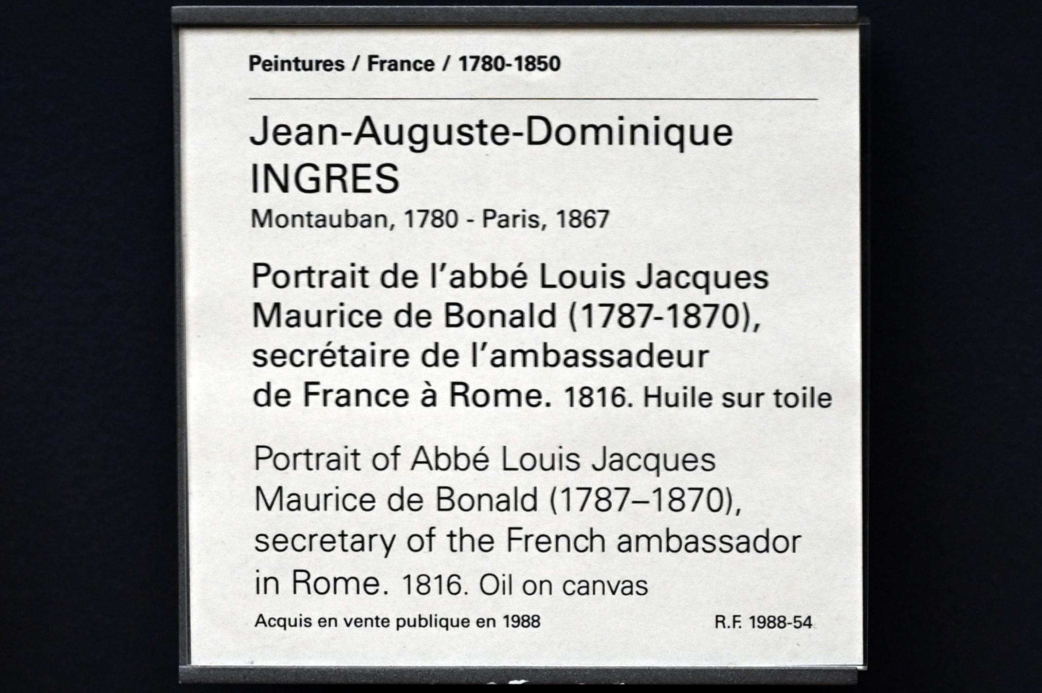 Jean-Auguste-Dominique Ingres (1805–1856), Porträt des Abbé Louis Jacques Maurice de Bonald (1787-1870), Sekretär des französischen Botschafters in Rom, Paris, Musée du Louvre, Saal 940, 1816, Bild 2/2