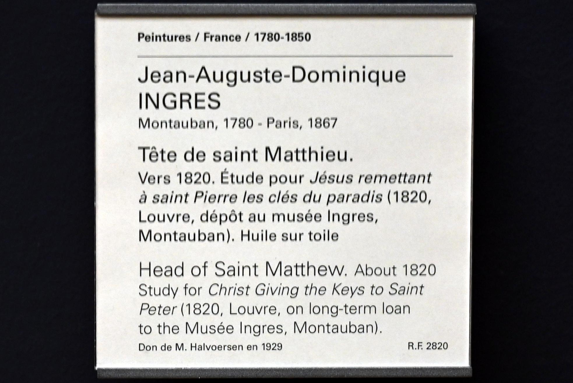 Jean-Auguste-Dominique Ingres (1805–1856), Kopf des Apostels Matthäus, Paris, Musée du Louvre, Saal 940, um 1820, Bild 2/2
