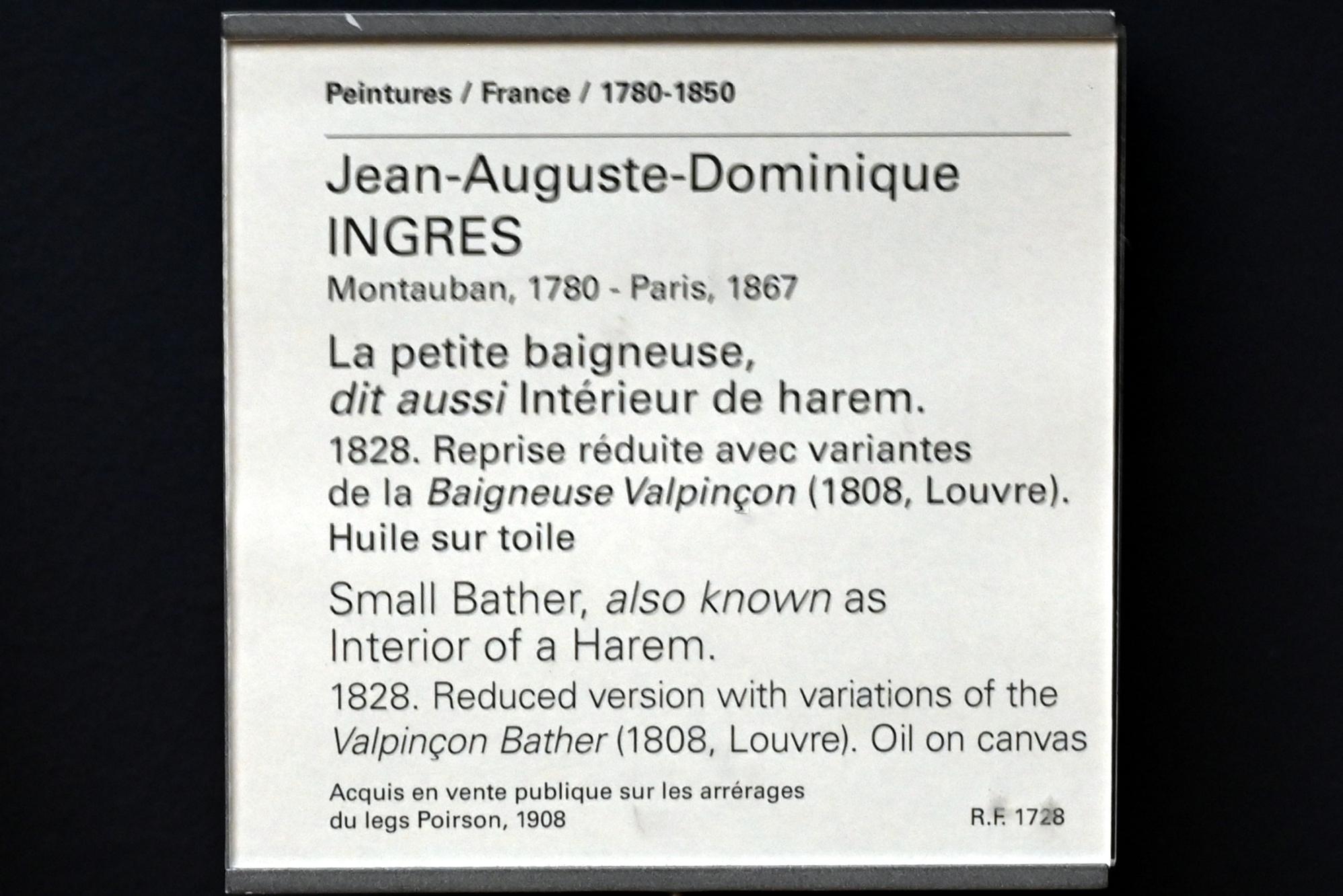 Jean-Auguste-Dominique Ingres (1805–1856), Kleine Badende (Interieur eines Harems), Paris, Musée du Louvre, Saal 940, 1828, Bild 2/2