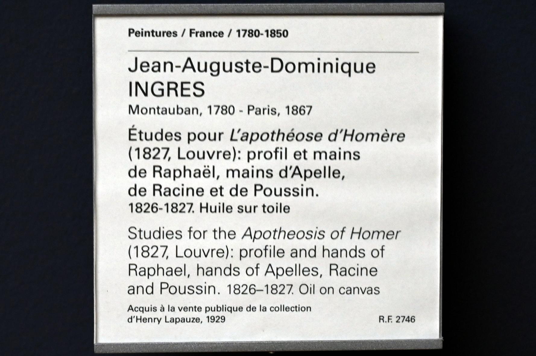 Jean-Auguste-Dominique Ingres (1805–1856), Studien zur Apotheose von Homer (1827, Louvre): Profil und Hände von Raffael, Hände von Apelles, Racine und Poussin, Paris, Musée du Louvre, Saal 940, 1826–1827, Bild 2/2