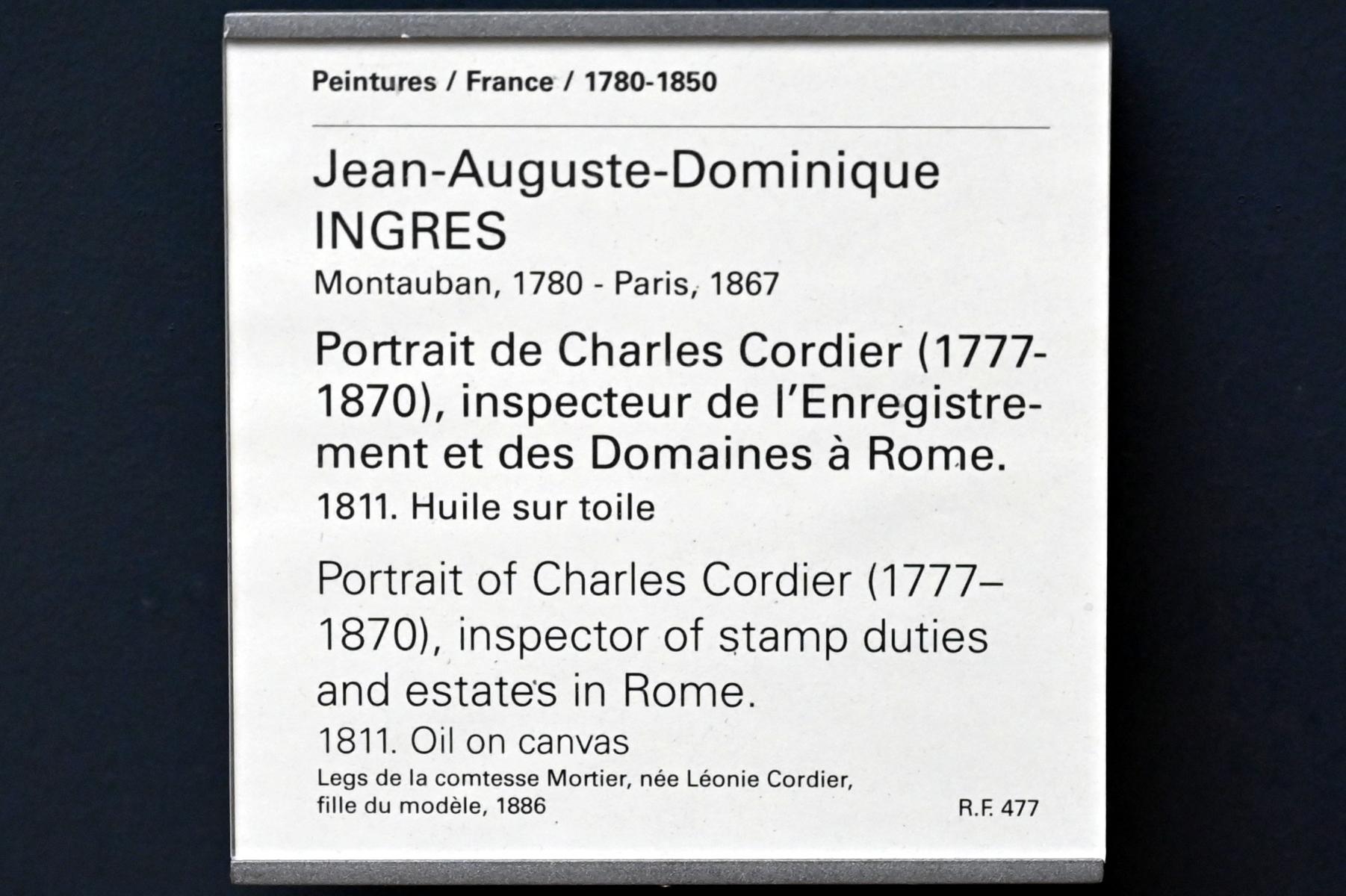 Jean-Auguste-Dominique Ingres (1805–1856), Porträt des Charles Cordier (1777-1870), Inspektor für Stempelsteuern und Nachlässe in Rom, Paris, Musée du Louvre, Saal 940, 1811, Bild 2/2