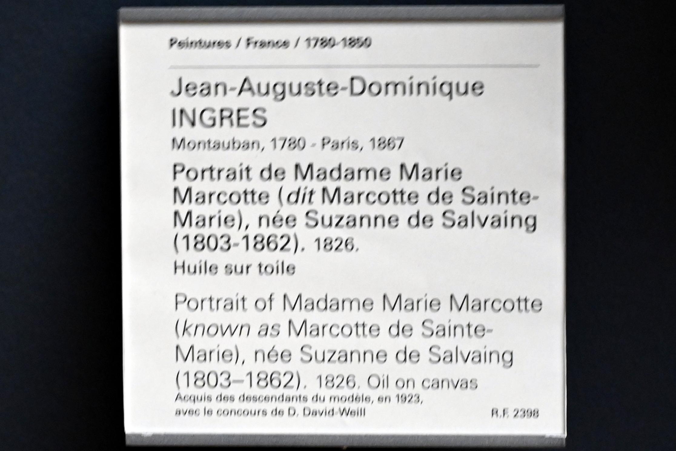 Jean-Auguste-Dominique Ingres (1805–1856), Porträt der Madame Marie Marcotte (bekannt als Marcotte de Sainte-Marie), geborene Suzanne de Salvaing (1803-1862), Paris, Musée du Louvre, Saal 940, 1826, Bild 2/2