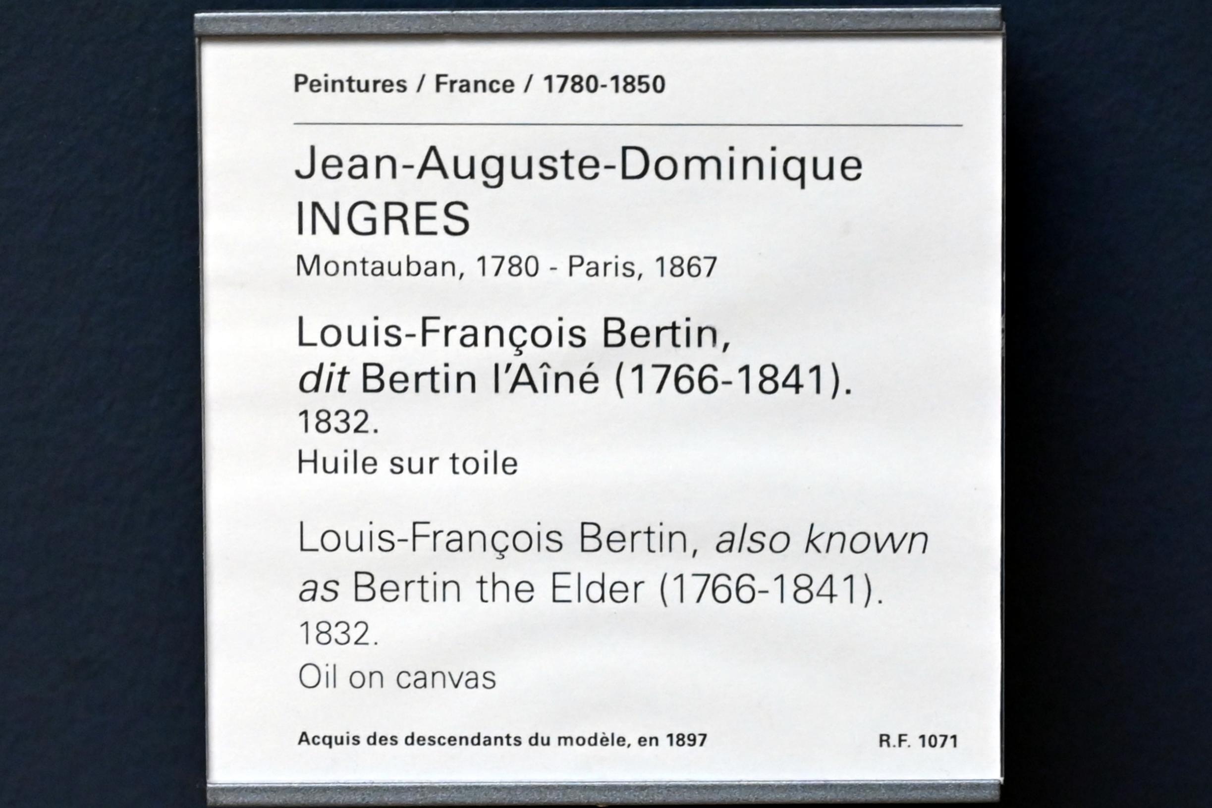 Jean-Auguste-Dominique Ingres (1805–1856), Porträt des Louis-François Bertin, bekannt als Bertin der Ältere (1766-1841), Paris, Musée du Louvre, Saal 940, 1832, Bild 2/2