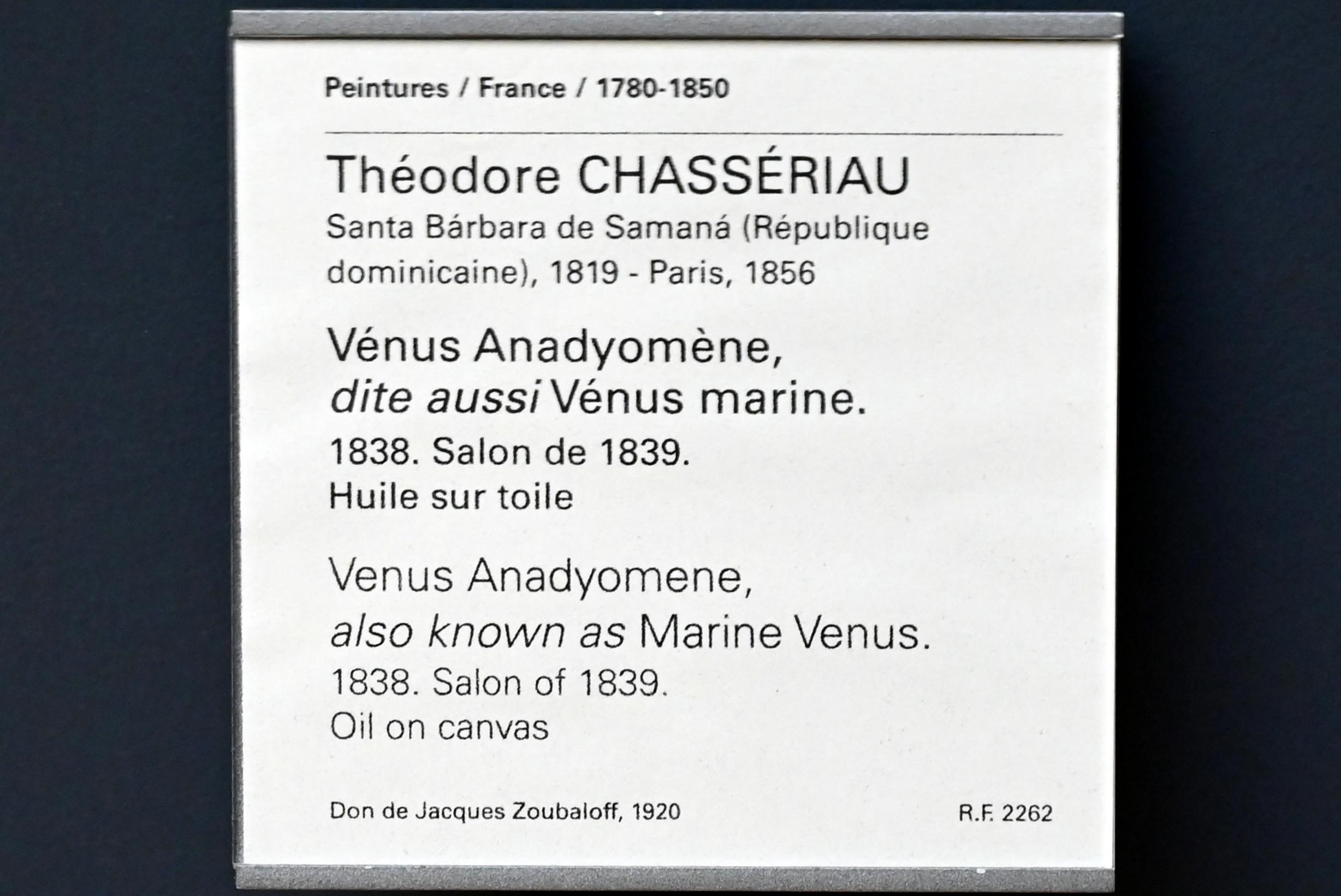 Théodore Chassériau (1835–1856), Venus Anadyomene (Venus des Meers), Paris, Musée du Louvre, Saal 940, 1838, Bild 2/2