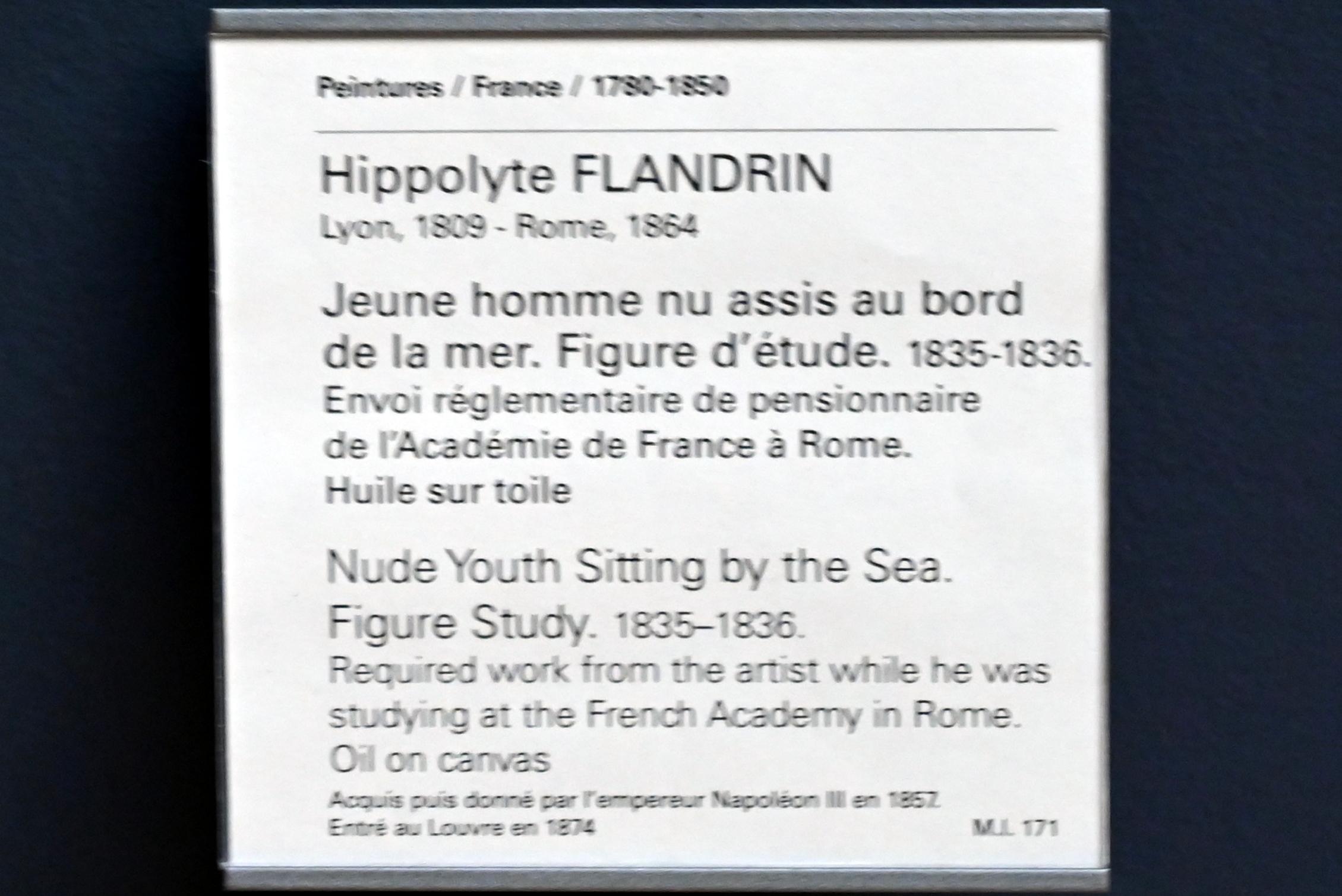 Hippolyte Flandrin (1842–1863), Nackter Jüngling am Meer sitzend, Paris, Musée du Louvre, Saal 940, Undatiert, Bild 2/2