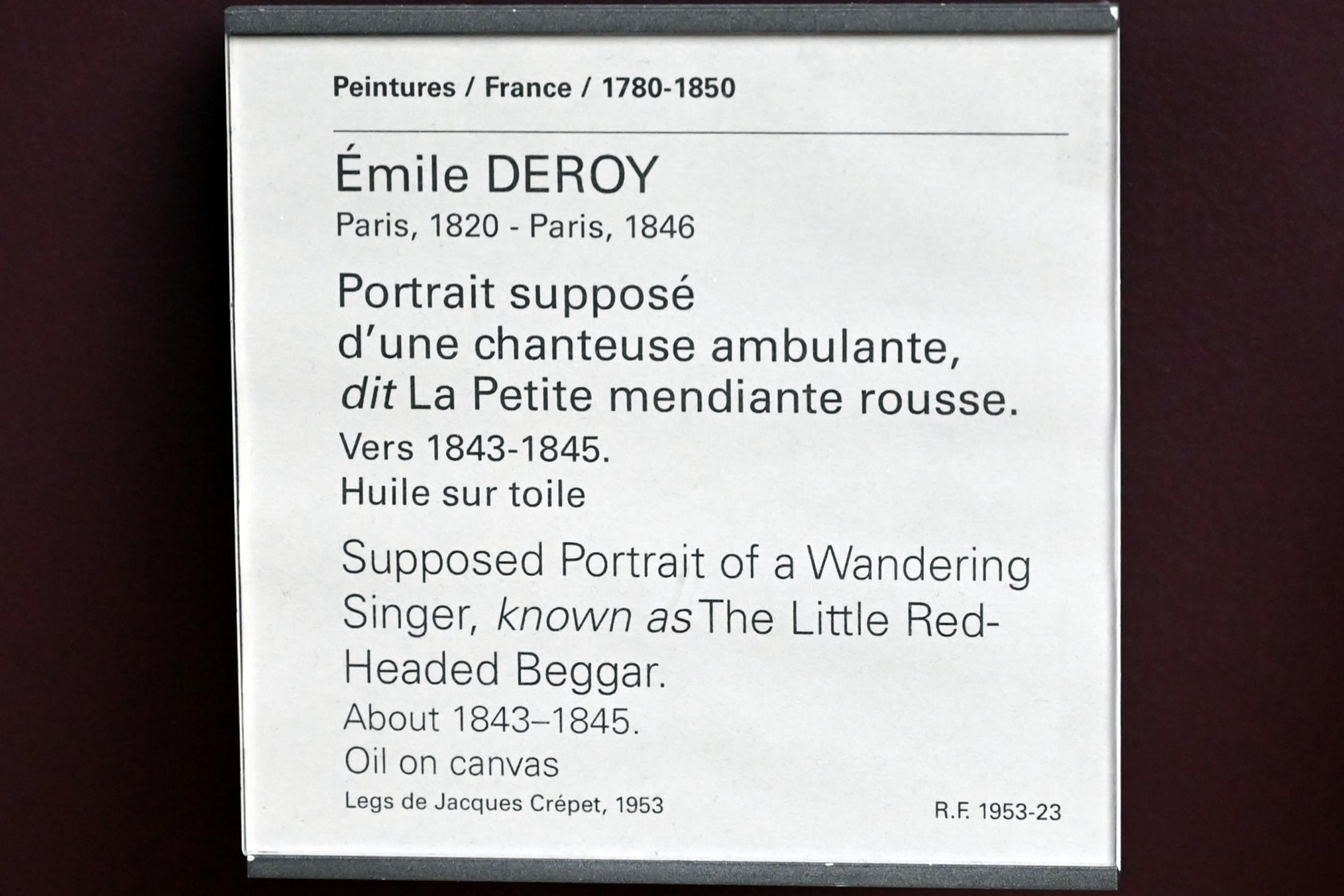 Émile Deroy (1844), Vermutliches Porträt eines Wandersängers (Der kleine rothaarige Bettler), Paris, Musée du Louvre, Saal 941, um 1843–1845, Bild 2/2