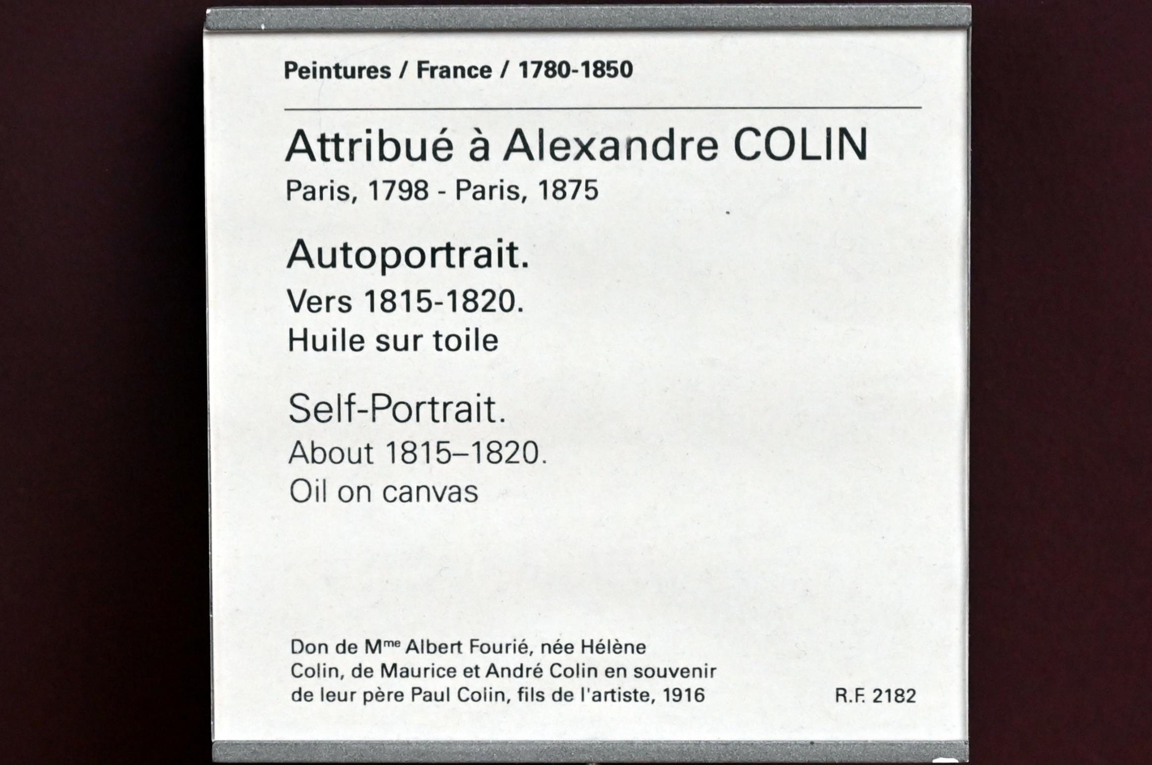 Alexandre Colin (1817), Selbstporträt, Paris, Musée du Louvre, Saal 941, um 1815–1820, Bild 2/2