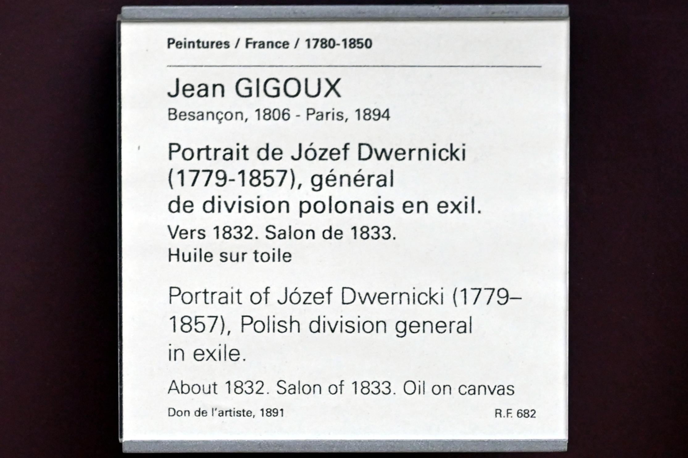 Jean-François Gigoux (1832), Porträt von Józef Dwernicki (1779–1857), polnischer Divisionsgeneral im Exil, Paris, Musée du Louvre, Saal 941, um 1832, Bild 2/2