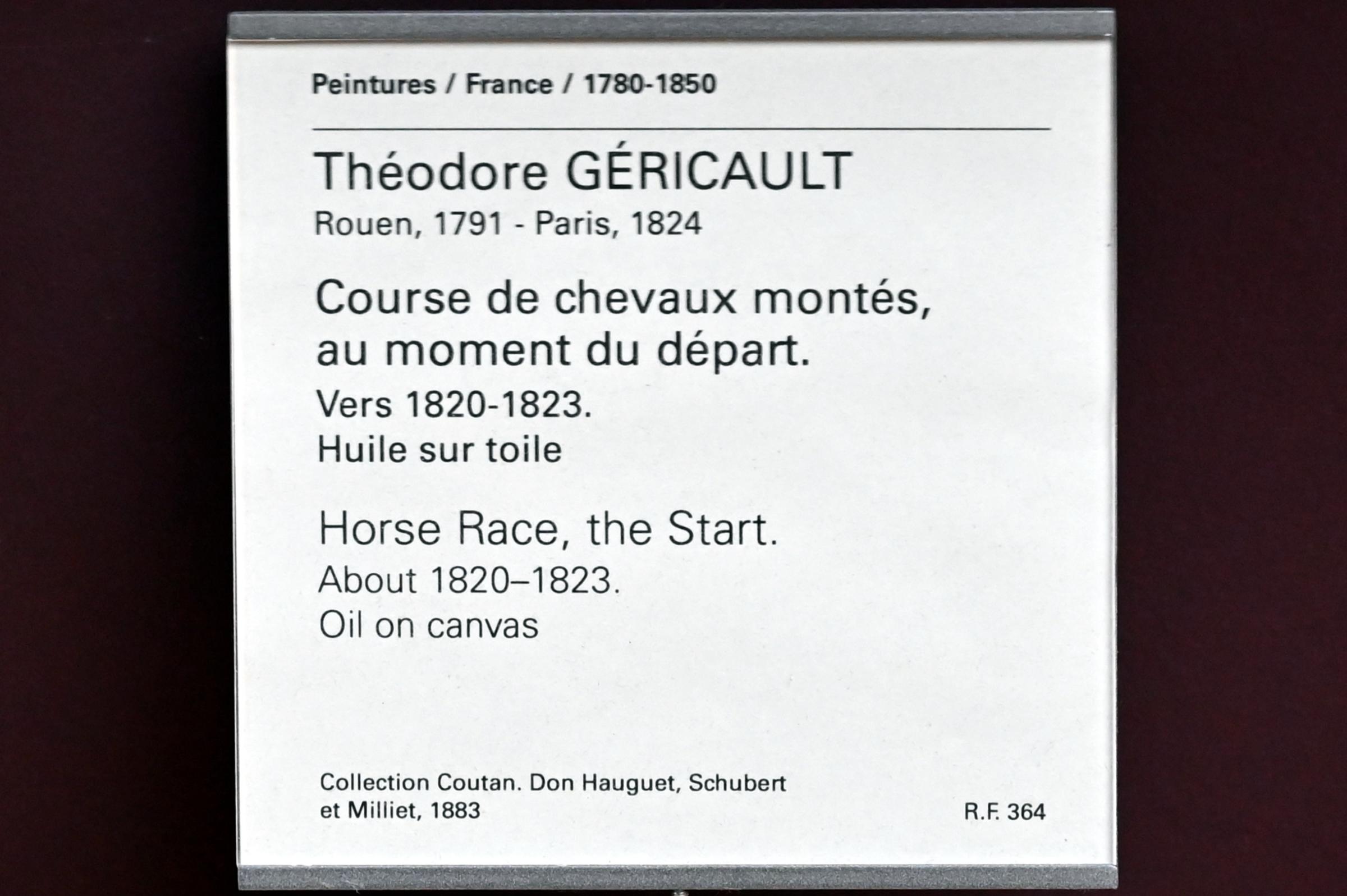 Théodore Géricault (1811–1822), Pferderennen beim Start, Paris, Musée du Louvre, Saal 941, um 1820–1823, Bild 2/2