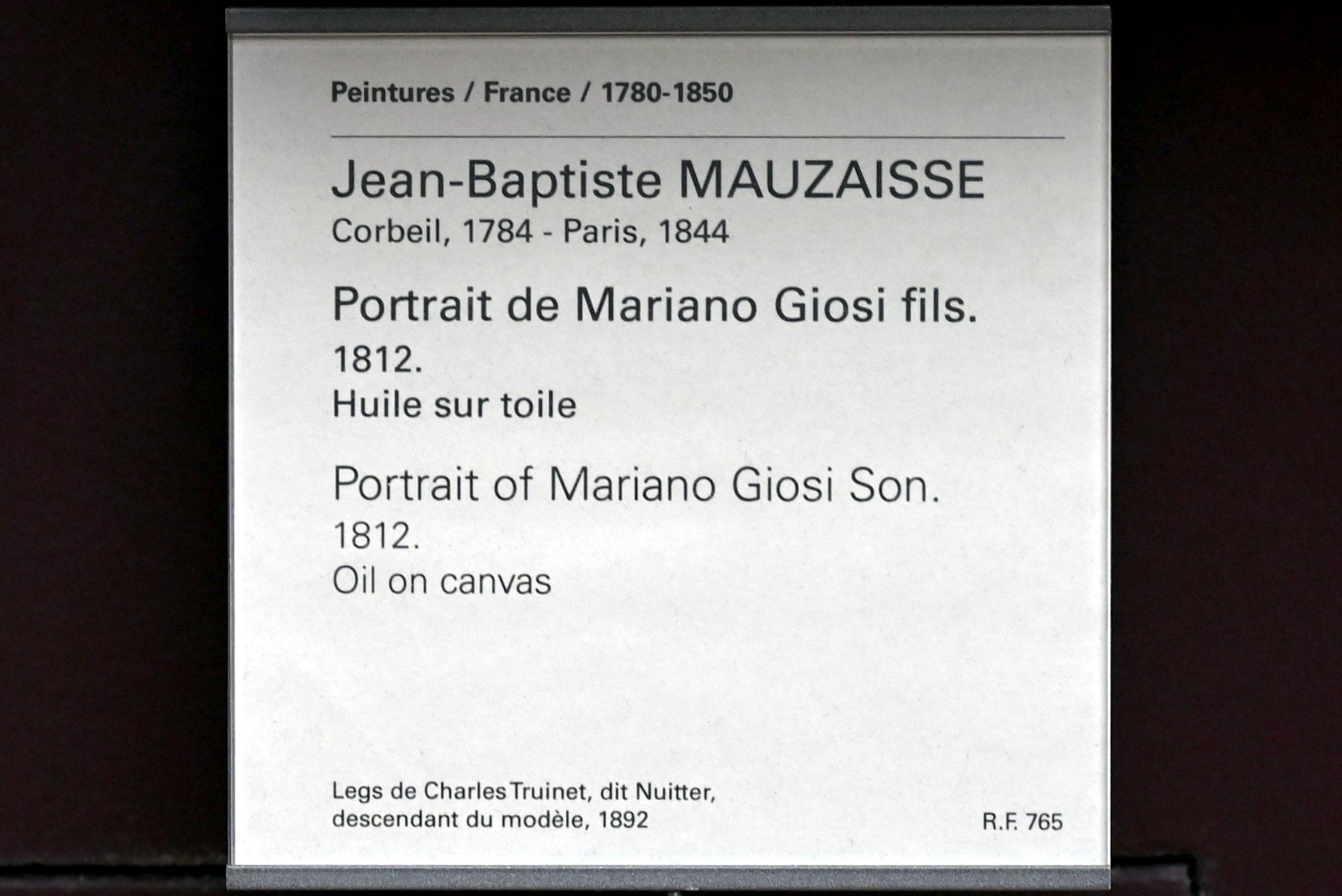 Jean-Baptiste Mauzaisse (1812), Porträt des Mariano Giosi junior, Paris, Musée du Louvre, Saal 941, 1812, Bild 2/2
