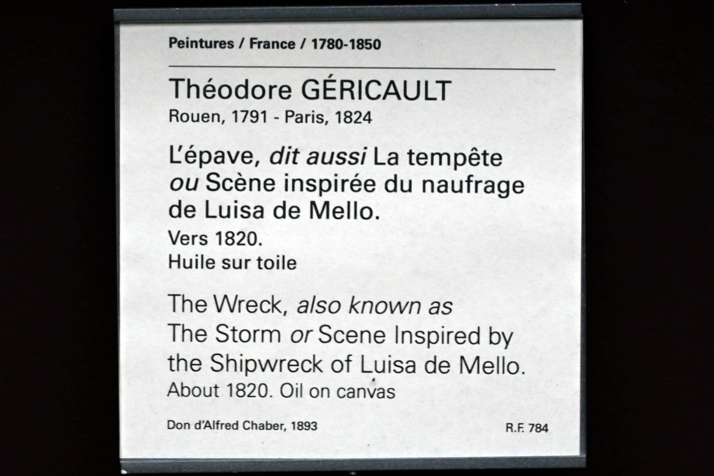 Théodore Géricault (1811–1822), Das Wrack ("Der Sturm" oder "Szene, inspiriert vom Schiffbruch von Luisa de Mello"), Paris, Musée du Louvre, Saal 941, um 1820, Bild 2/2