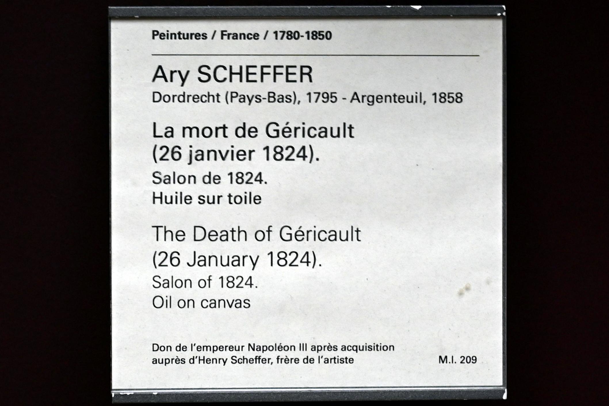 Ary Scheffer (1824–1855), Der Tod von Géricault (26. Januar 1824), Paris, Musée du Louvre, Saal 941, 1824, Bild 2/2