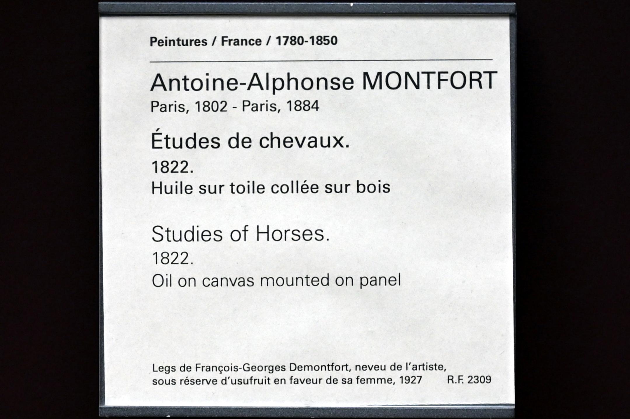 Antoine-Alphonse Montfort (1822), Pferdestudien, Paris, Musée du Louvre, Saal 941, 1822, Bild 2/2