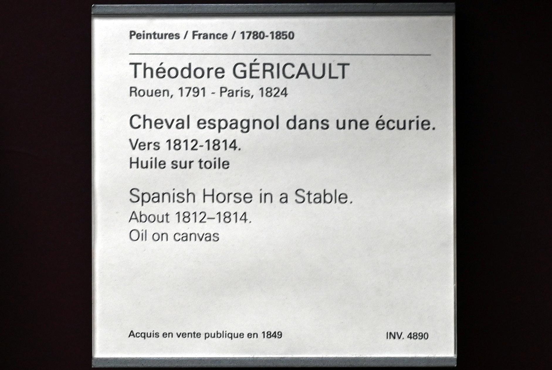 Théodore Géricault (1811–1822), Andalusierpferde im Stall, Paris, Musée du Louvre, Saal 941, um 1812–1814, Bild 2/2