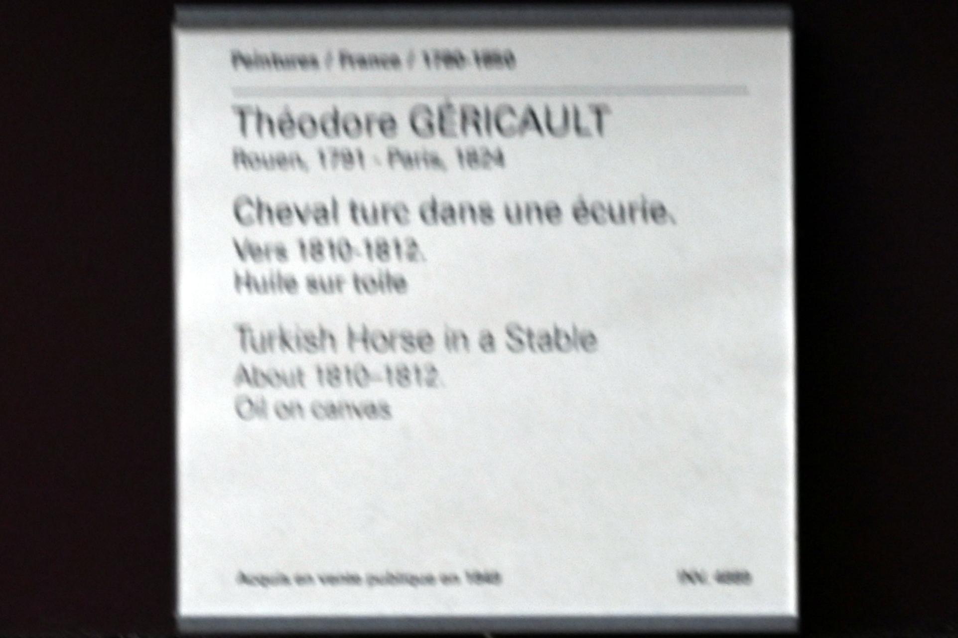 Théodore Géricault (1811–1822), Türkisches Pferd im Stall, Paris, Musée du Louvre, Saal 941, um 1810–1812, Bild 2/2