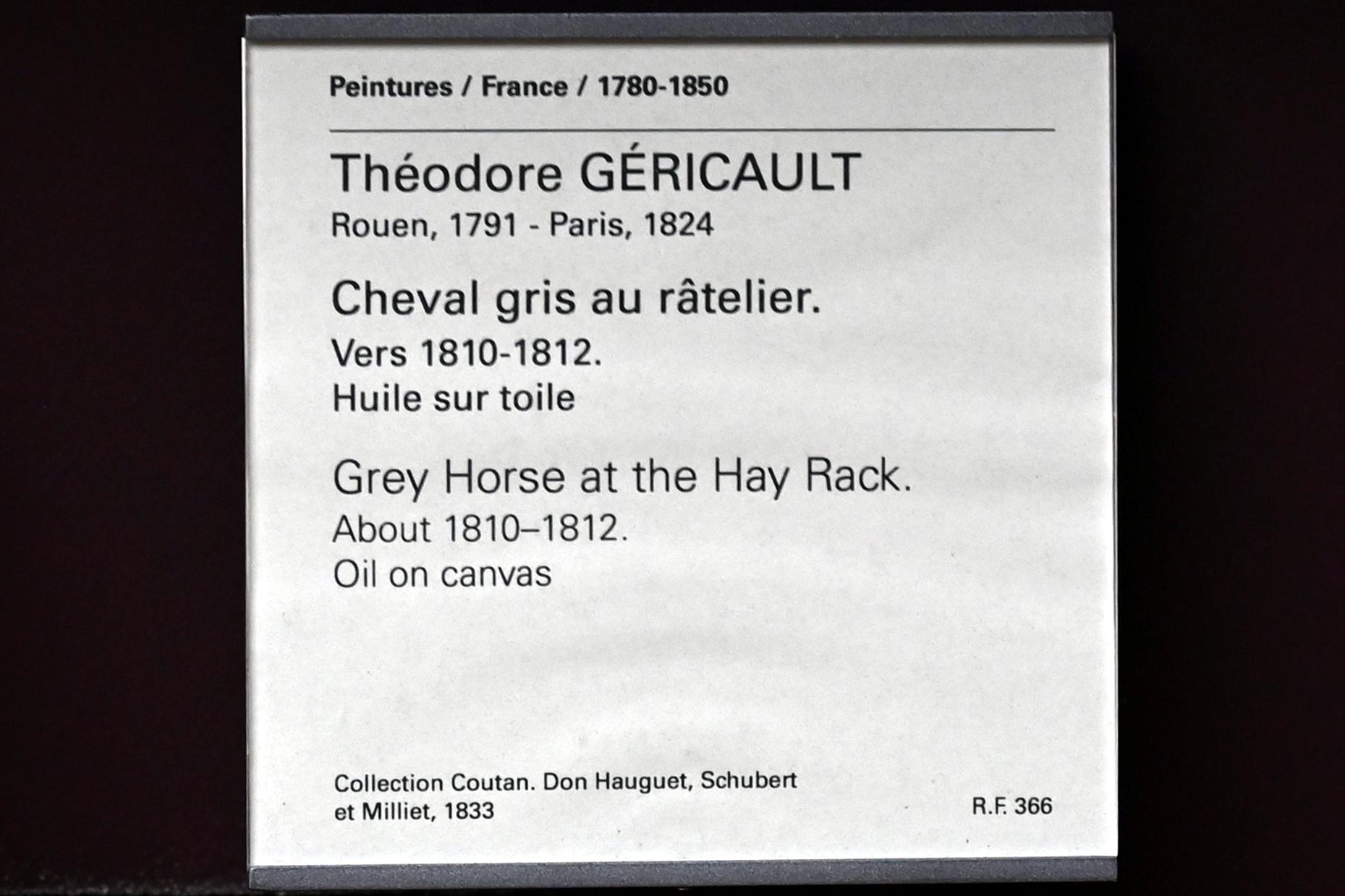 Théodore Géricault (1811–1822), Graues Pferd an der Heuraufe, Paris, Musée du Louvre, Saal 941, um 1810–1812, Bild 2/2