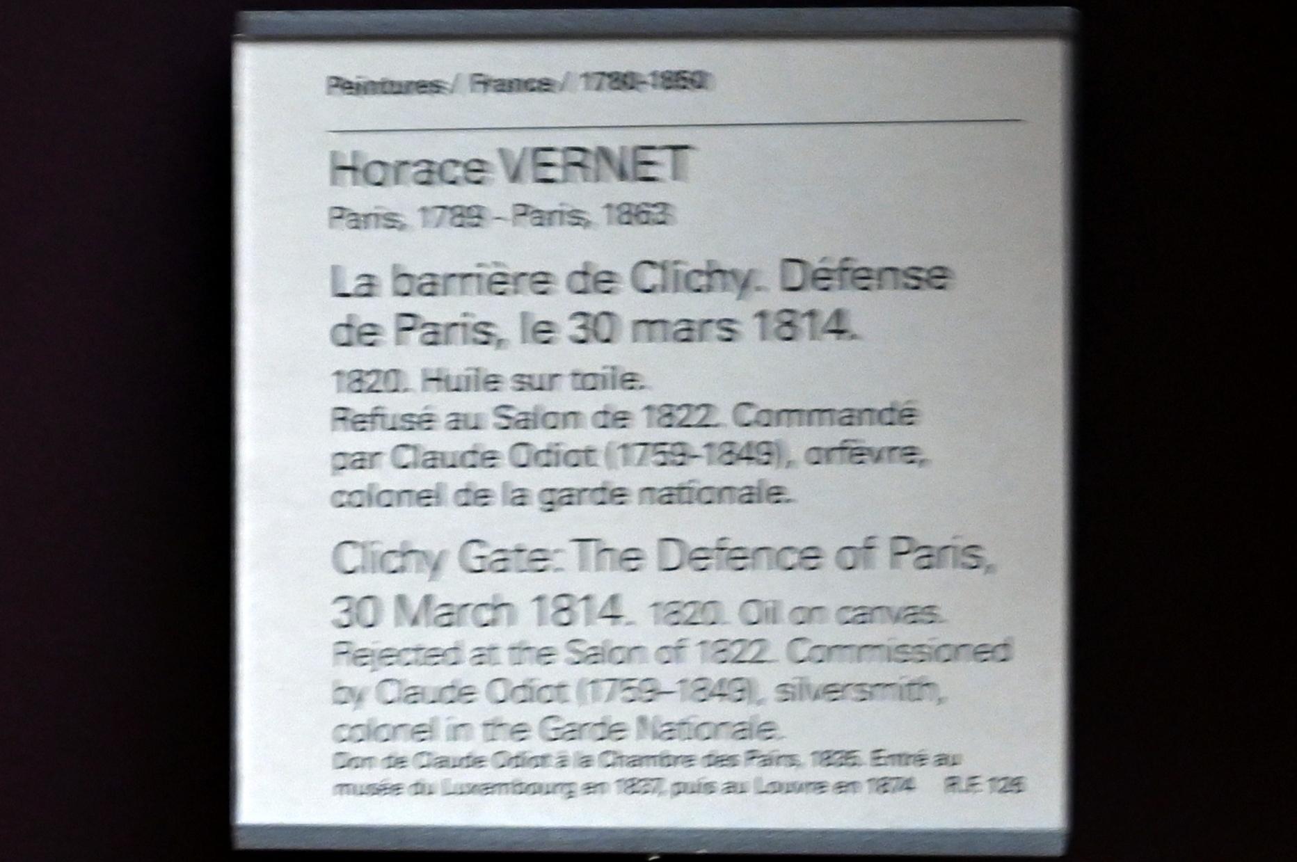 Horace Vernet (1810–1833), Tor von Clichy, Verteidigung von Paris, 30. März 1814, Paris, Musée du Louvre, Saal 941, 1820, Bild 2/2