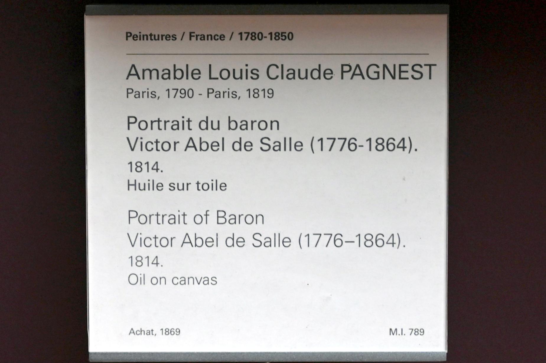 Amable Louis Claude Pagnest (1814–1816), Porträt des Barons Victor Abel de Salle (1776-1864), Paris, Musée du Louvre, Saal 941, 1814, Bild 2/2