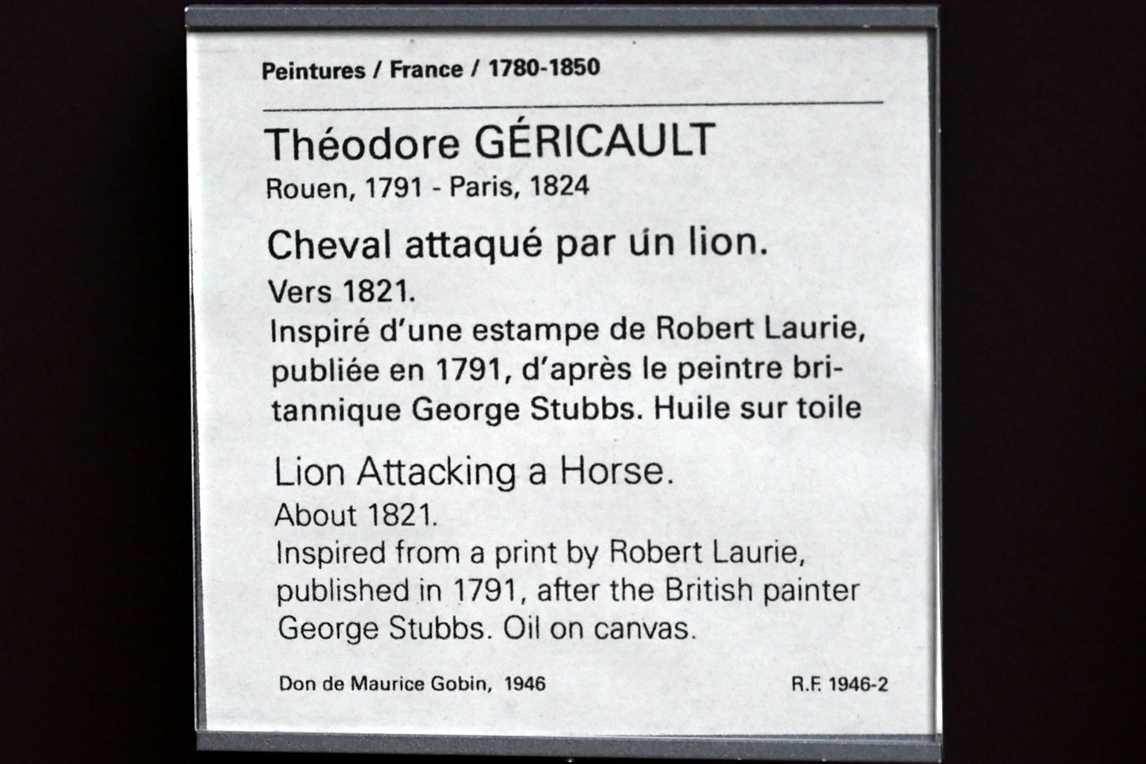 Théodore Géricault (1811–1822), Löwenangriff auf ein Pferd, Paris, Musée du Louvre, Saal 941, um 1821, Bild 2/2