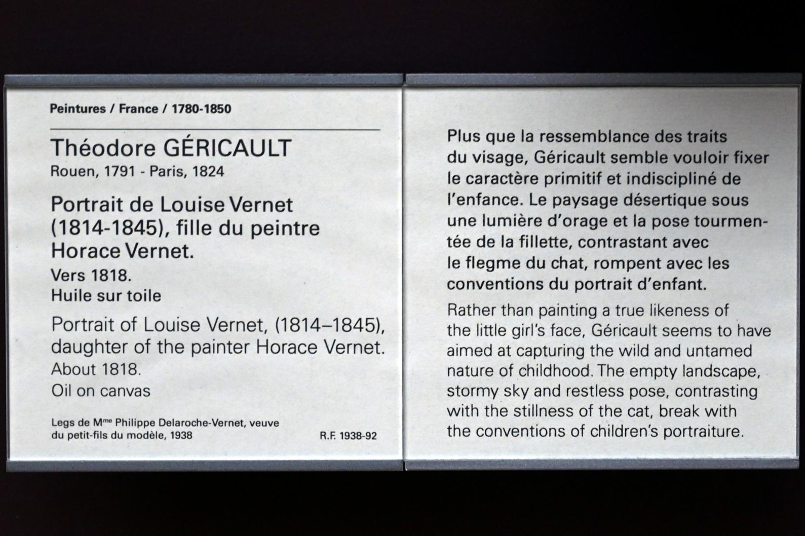 Théodore Géricault (1811–1822), Porträt der Louise Vernet (1814-1845), Tochter des Malers Horace Vernet, Paris, Musée du Louvre, Saal 941, um 1818, Bild 2/2
