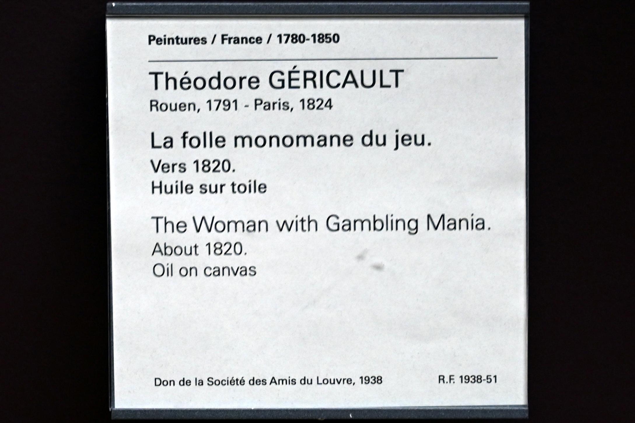 Théodore Géricault (1811–1822), Die verrückte Spielsüchtige, Paris, Musée du Louvre, Saal 941, um 1820, Bild 2/2