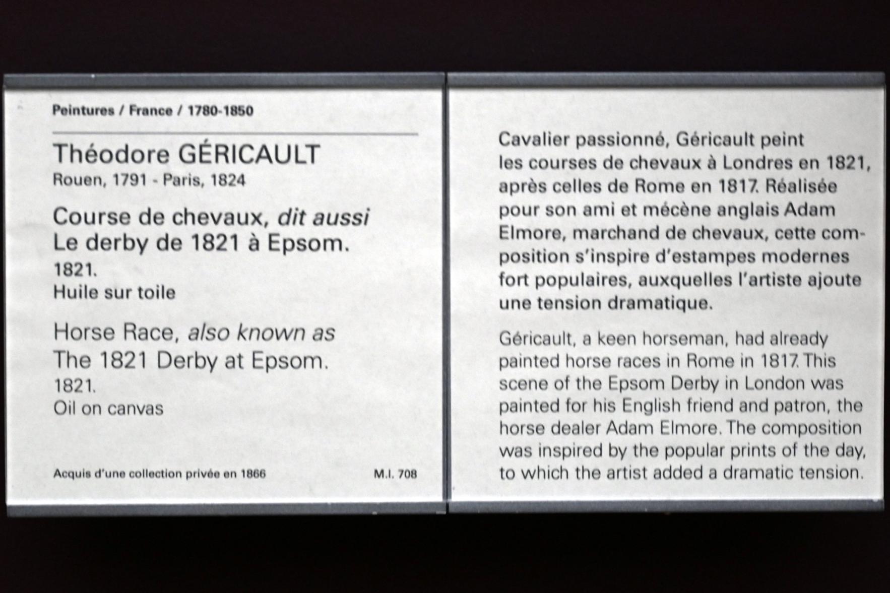 Théodore Géricault (1811–1822), Pferderennen (Das Derby von 1821 in Epsom), Paris, Musée du Louvre, Saal 941, 1821, Bild 2/2