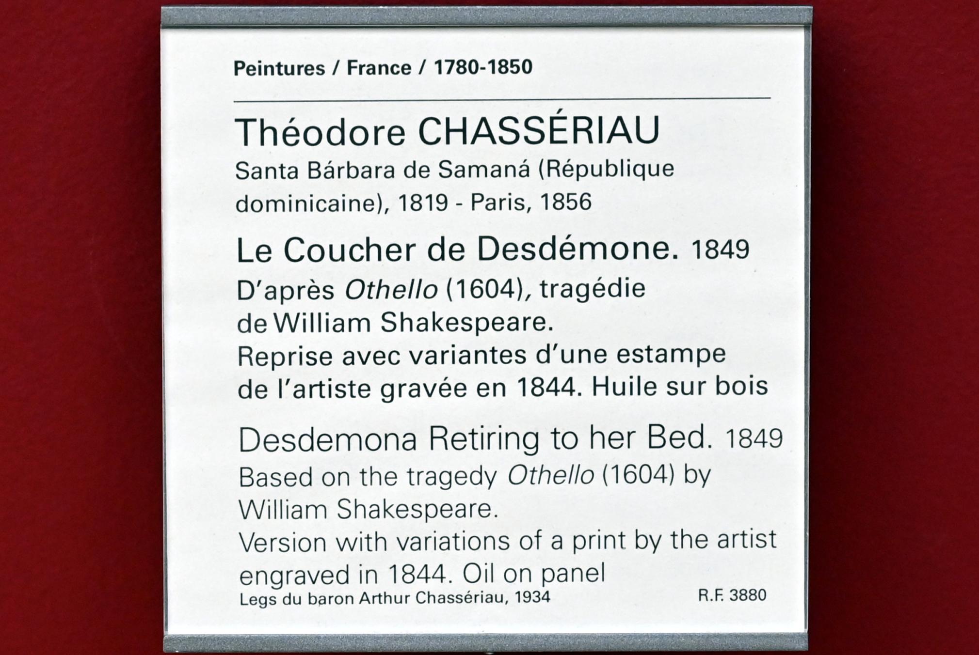 Théodore Chassériau (1835–1856), Sonnenuntergang von Desdemona (Shakespeare, Othello, Akt IV, Szene 3), Paris, Musée du Louvre, Saal 942, 1849, Bild 2/2