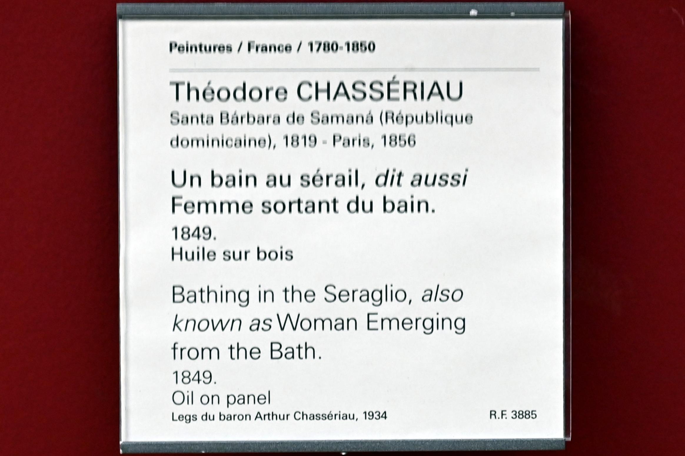 Théodore Chassériau (1835–1856), Bad im Serail (Frau, die aus dem Bad steigt), Paris, Musée du Louvre, Saal 942, 1849, Bild 2/2