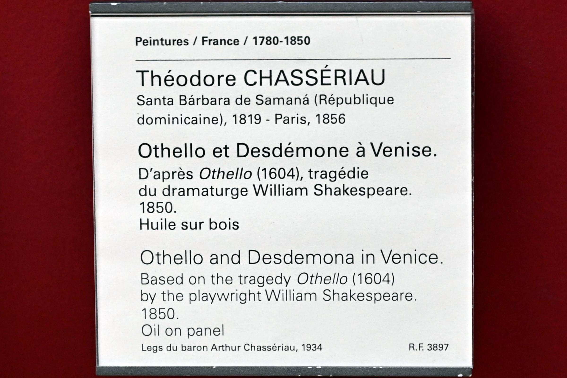 Théodore Chassériau (1835–1856), Othello und Desdemona in Venedig, Paris, Musée du Louvre, Saal 942, 1850, Bild 2/2