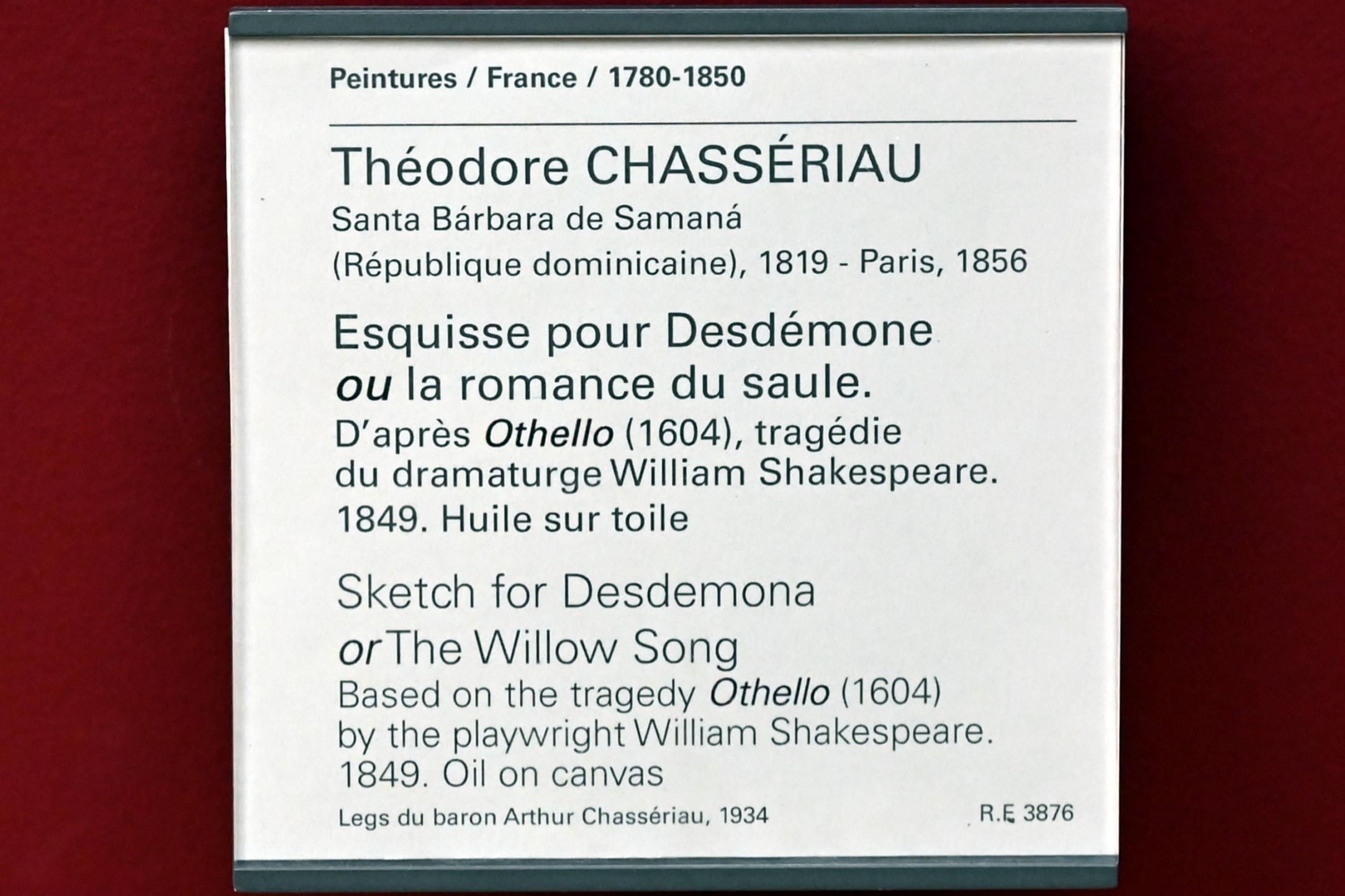Théodore Chassériau (1835–1856), Skizze für Desdemona (Willow Song, Shakespeare, Othello, Akt IV, Szene 3), Paris, Musée du Louvre, Saal 942, 1849, Bild 2/2
